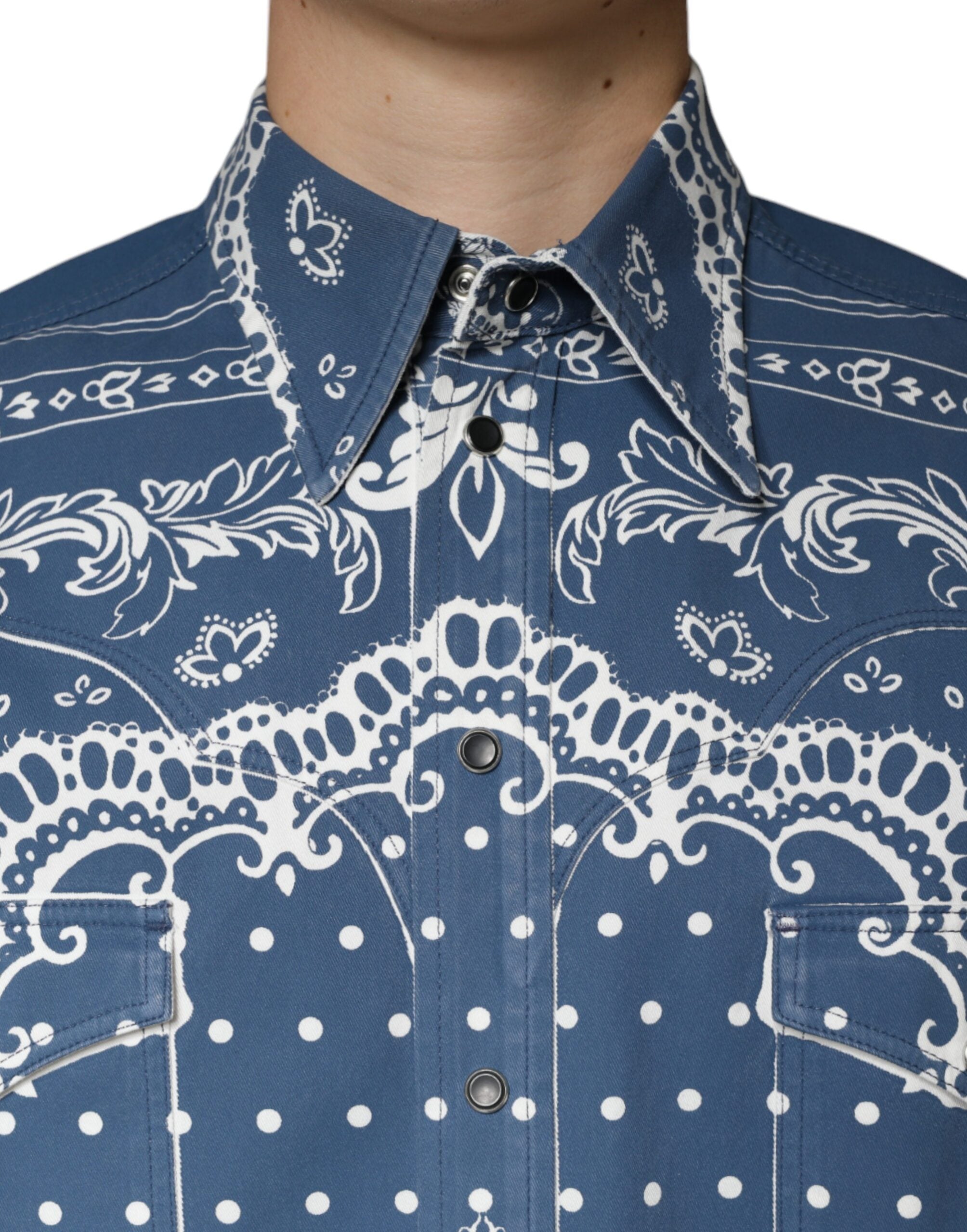 Dolce & Gabbana Blue White Bandana Print Cotton Casual Shirt -   -  Dolce & Gabbana.