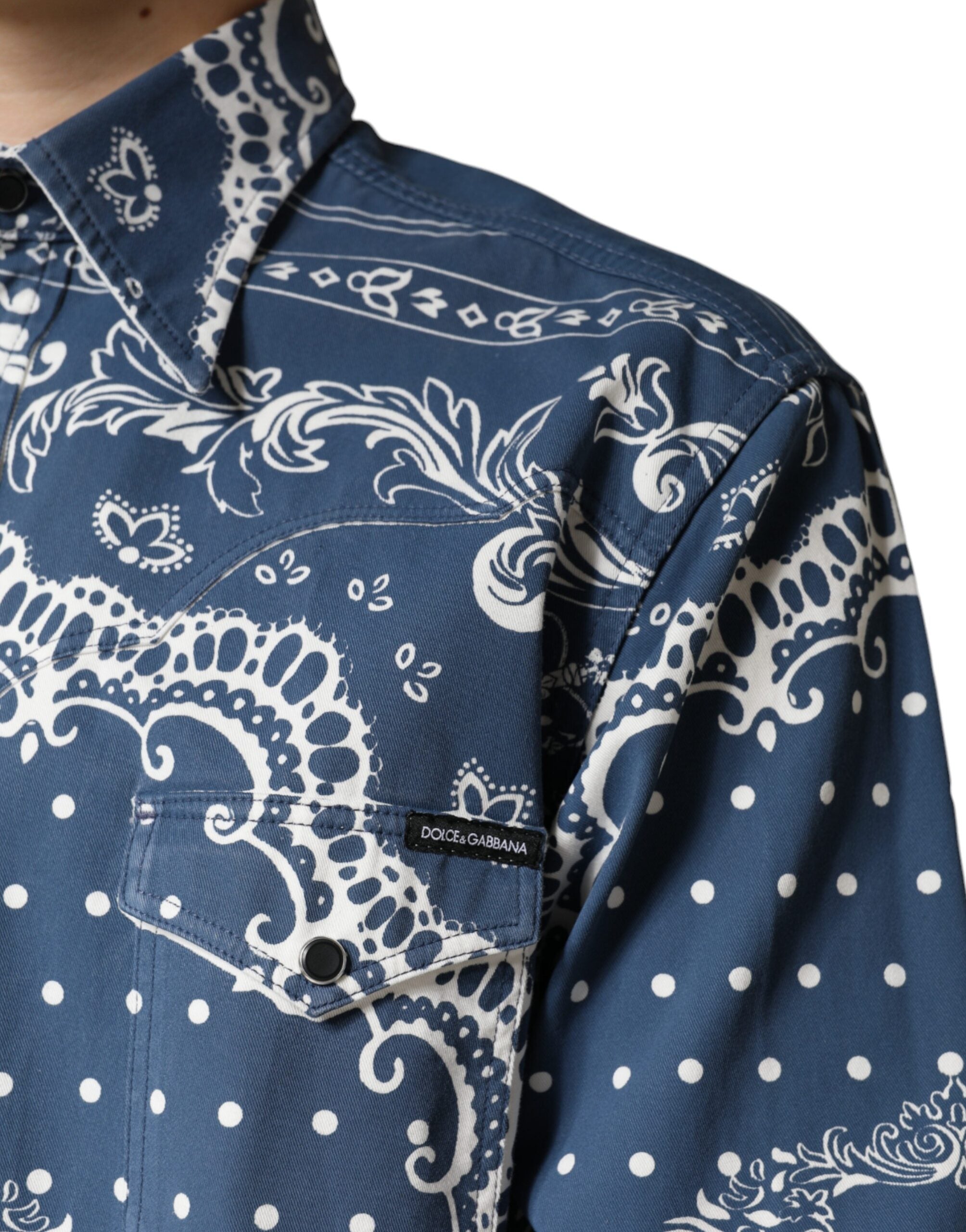 Dolce & Gabbana Blue White Bandana Print Cotton Casual Shirt -   -  Dolce & Gabbana.