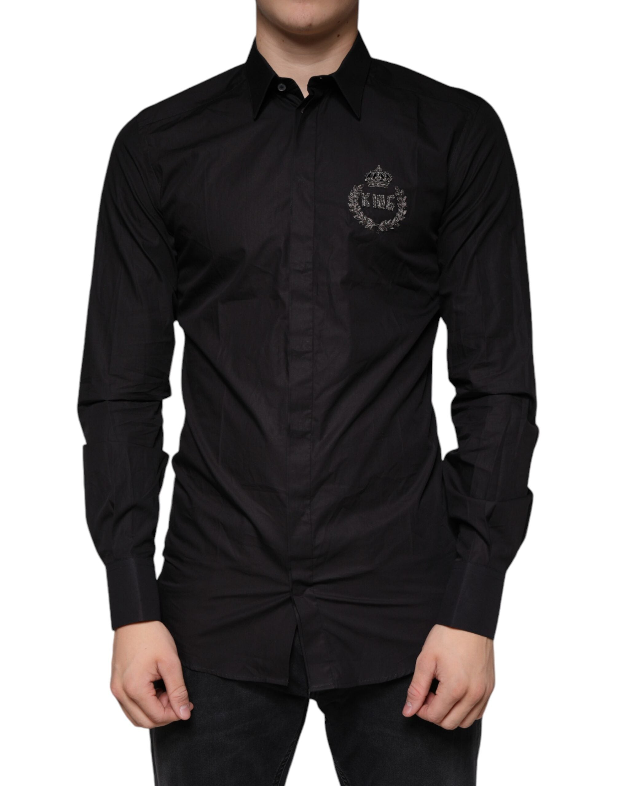 Dolce & Gabbana Black King Crown Embroidered GOLD Dress Shirt -   -  Dolce & Gabbana.
