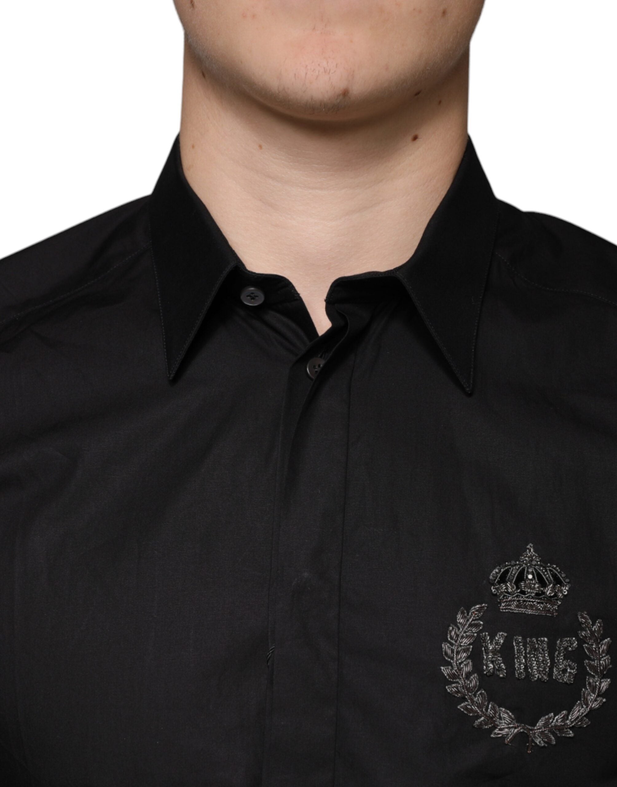 Dolce & Gabbana Black King Crown Embroidered GOLD Dress Shirt -   -  Dolce & Gabbana.