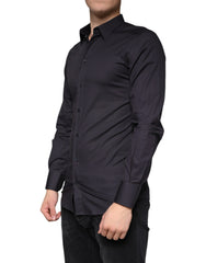 Dolce & Gabbana Black Cotton Stretch Dress GOLD Formal Shirt -   -  Dolce & Gabbana.