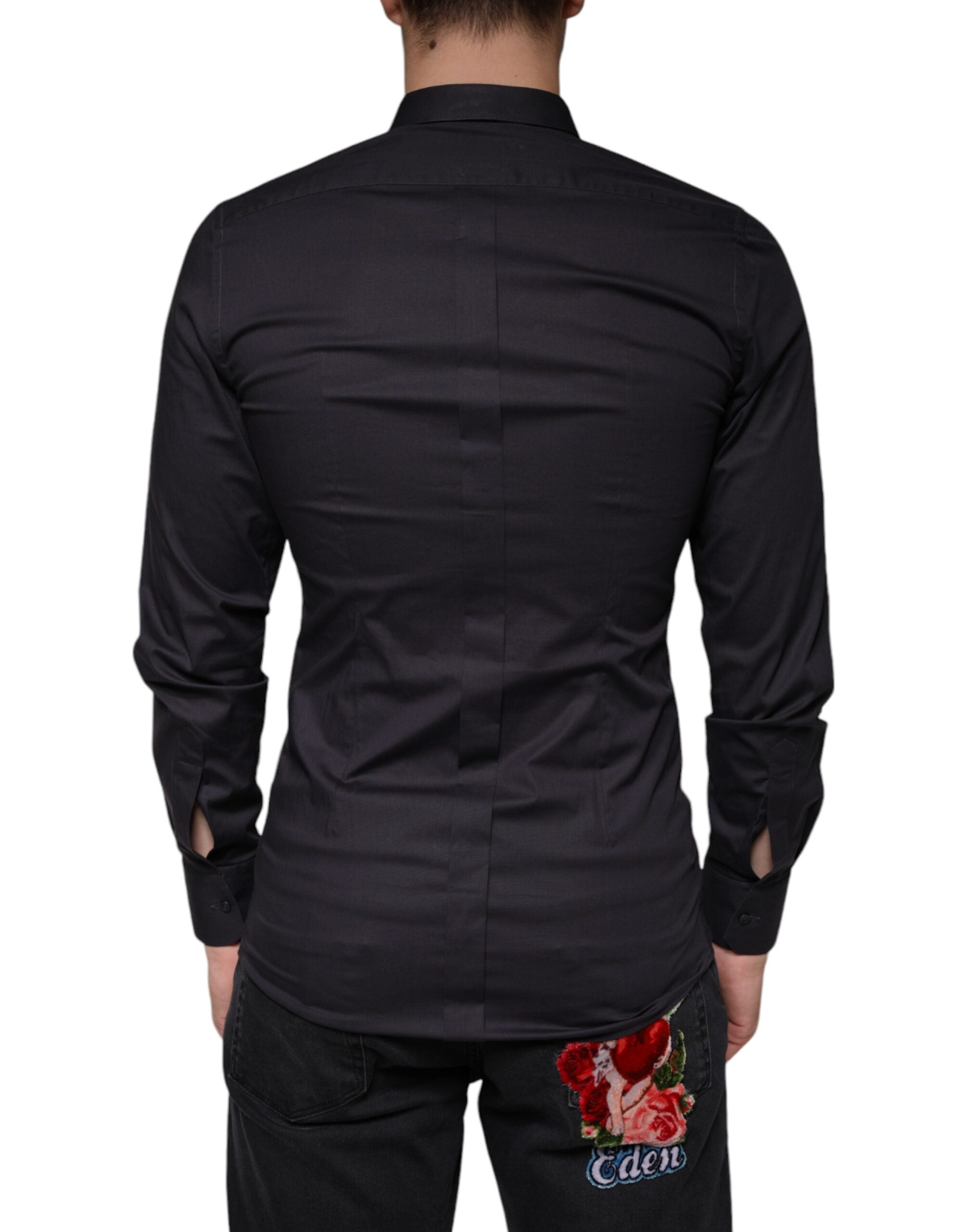 Dolce & Gabbana Black Cotton Stretch Dress GOLD Formal Shirt -   -  Dolce & Gabbana.