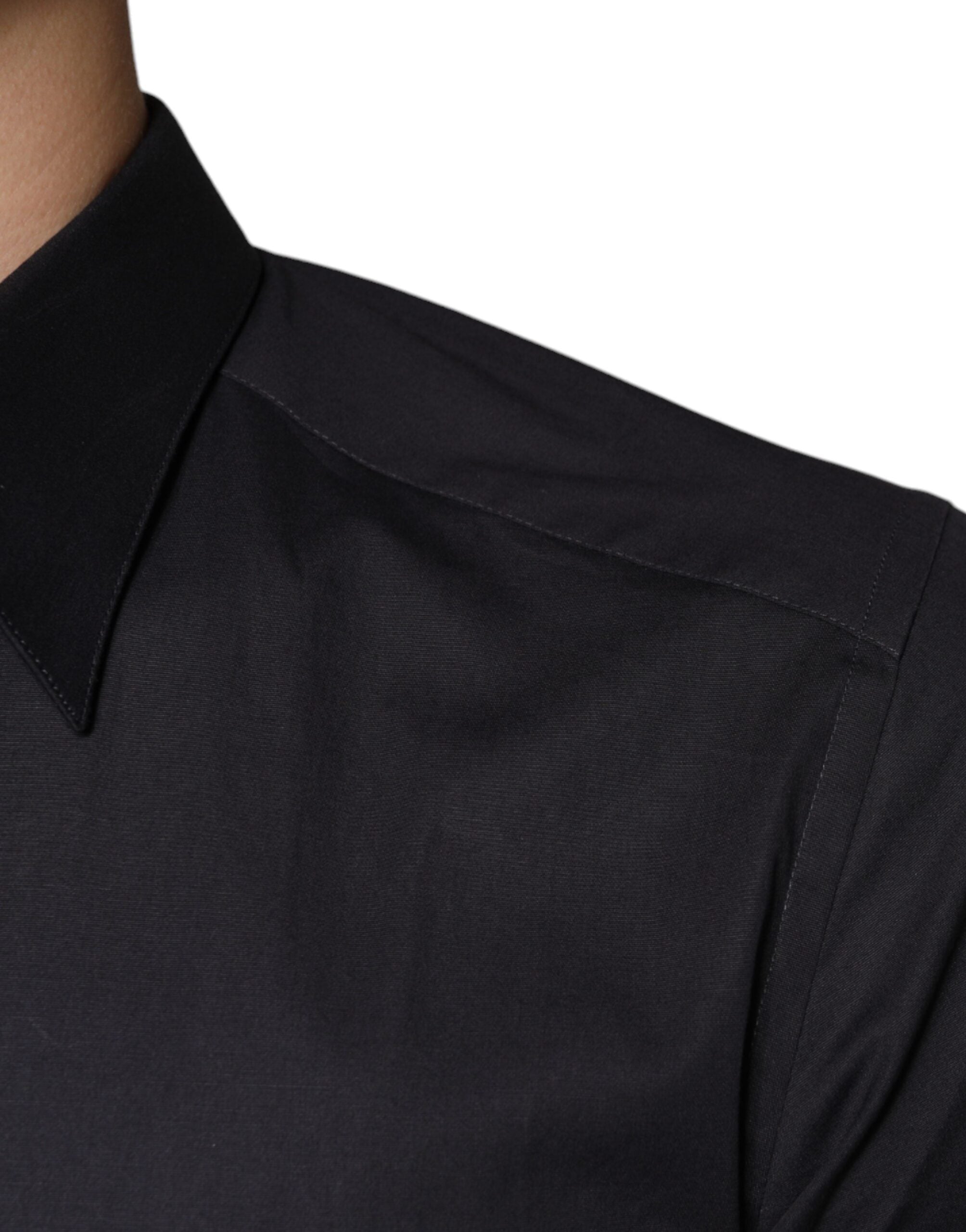 Dolce & Gabbana Black Cotton Stretch Dress GOLD Formal Shirt -   -  Dolce & Gabbana.