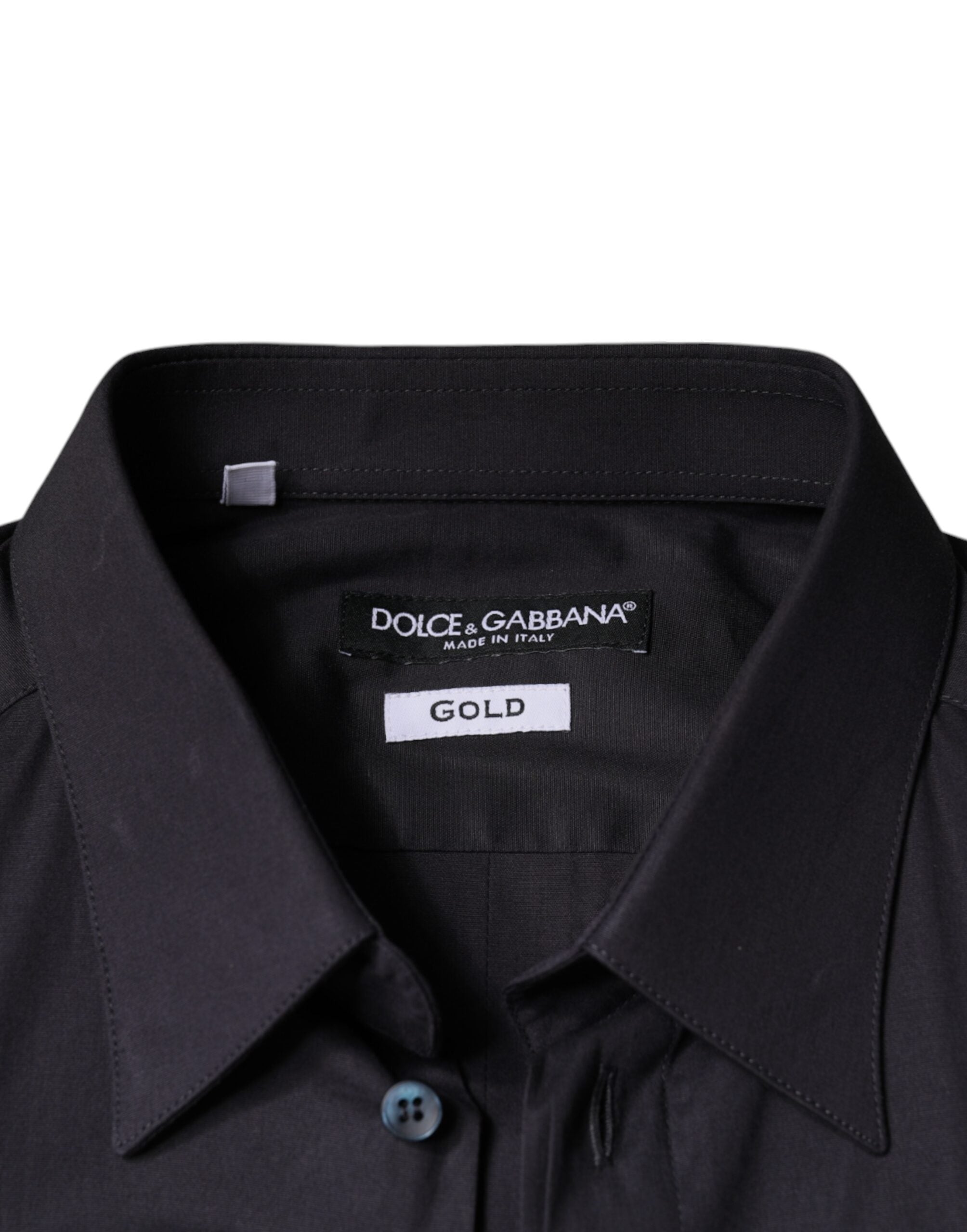 Dolce & Gabbana Black Cotton Stretch Dress GOLD Formal Shirt -   -  Dolce & Gabbana.
