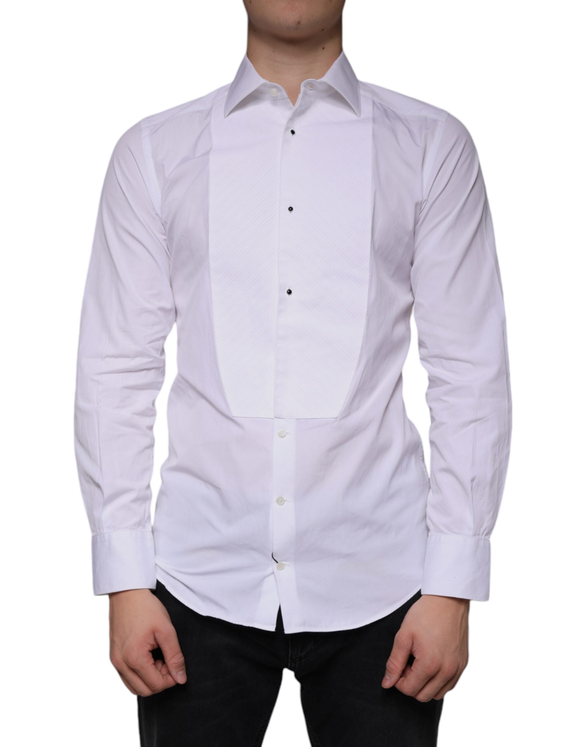 Dolce & Gabbana White Bib Cotton Poplin GOLD Men Formal Shirt -   -  Dolce & Gabbana.