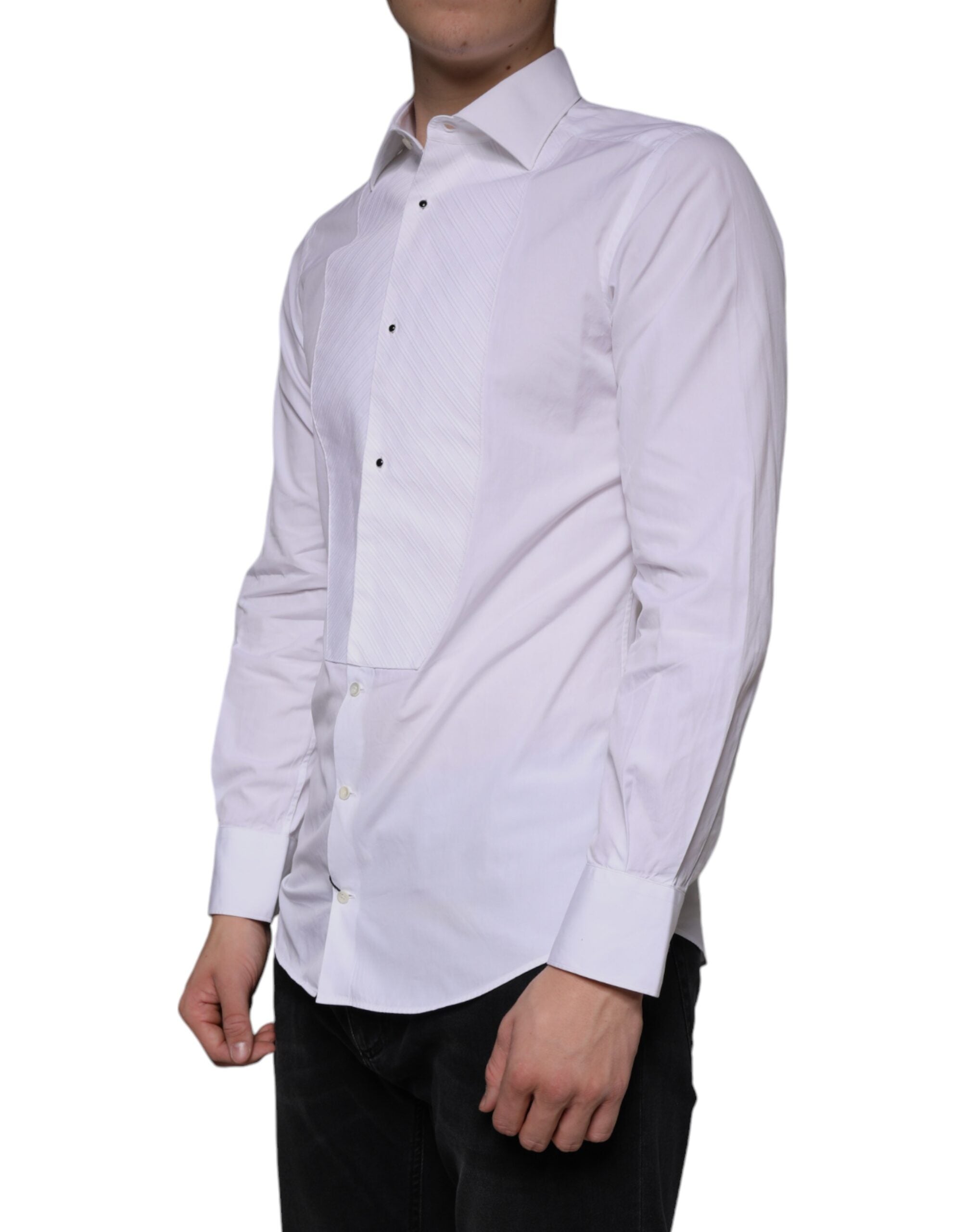 Dolce & Gabbana White Bib Cotton Poplin GOLD Men Formal Shirt -   -  Dolce & Gabbana.