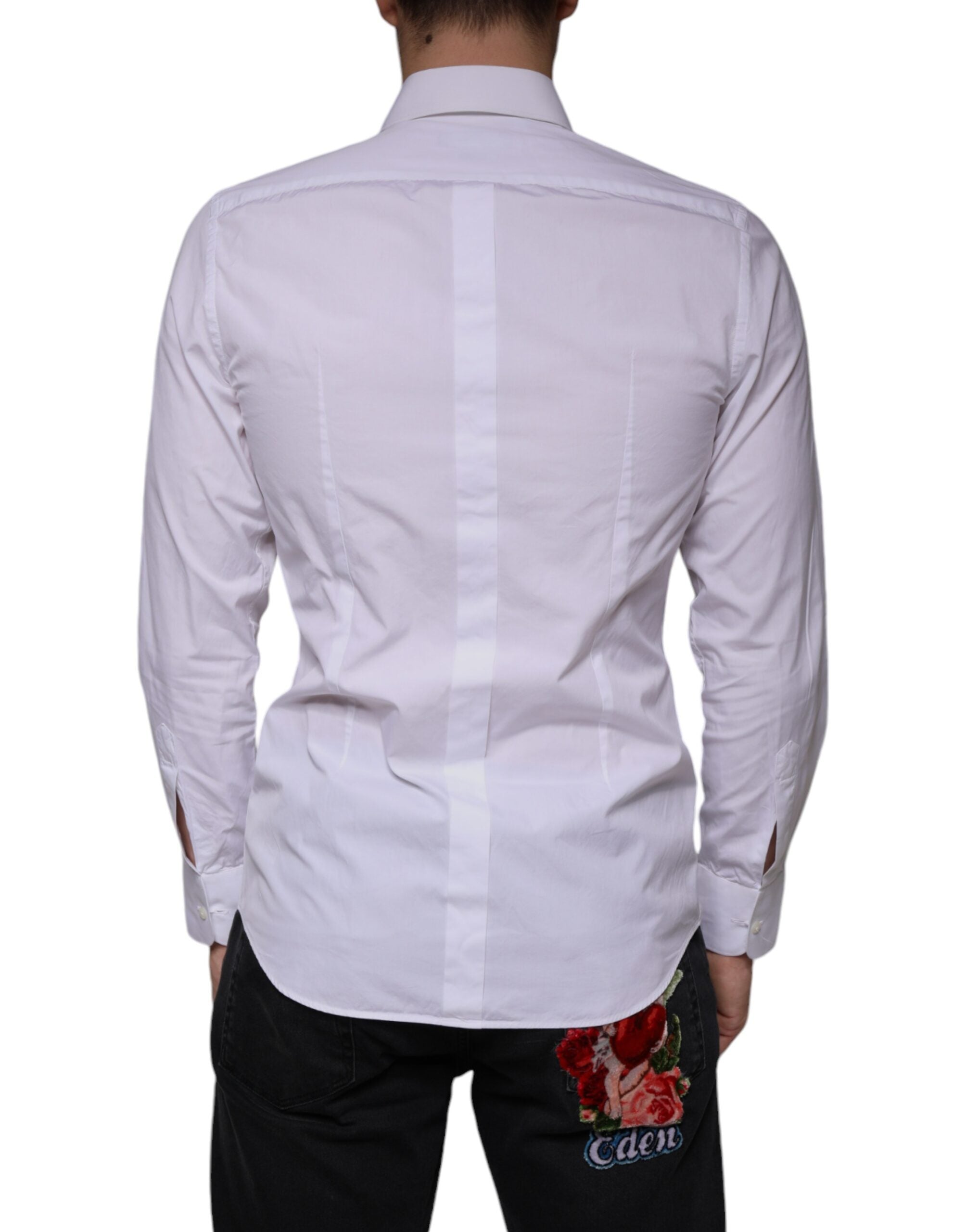 Dolce & Gabbana White Bib Cotton Poplin GOLD Men Formal Shirt -   -  Dolce & Gabbana.