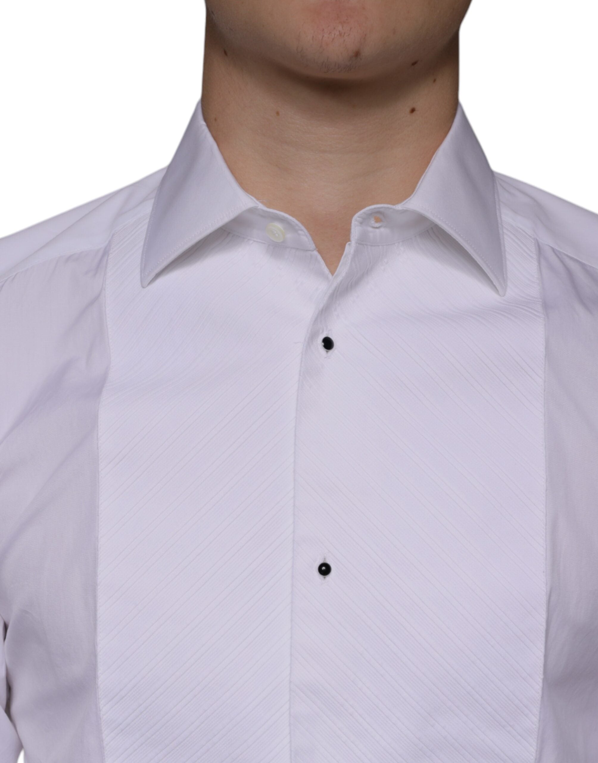 Dolce & Gabbana White Bib Cotton Poplin GOLD Men Formal Shirt -   -  Dolce & Gabbana.