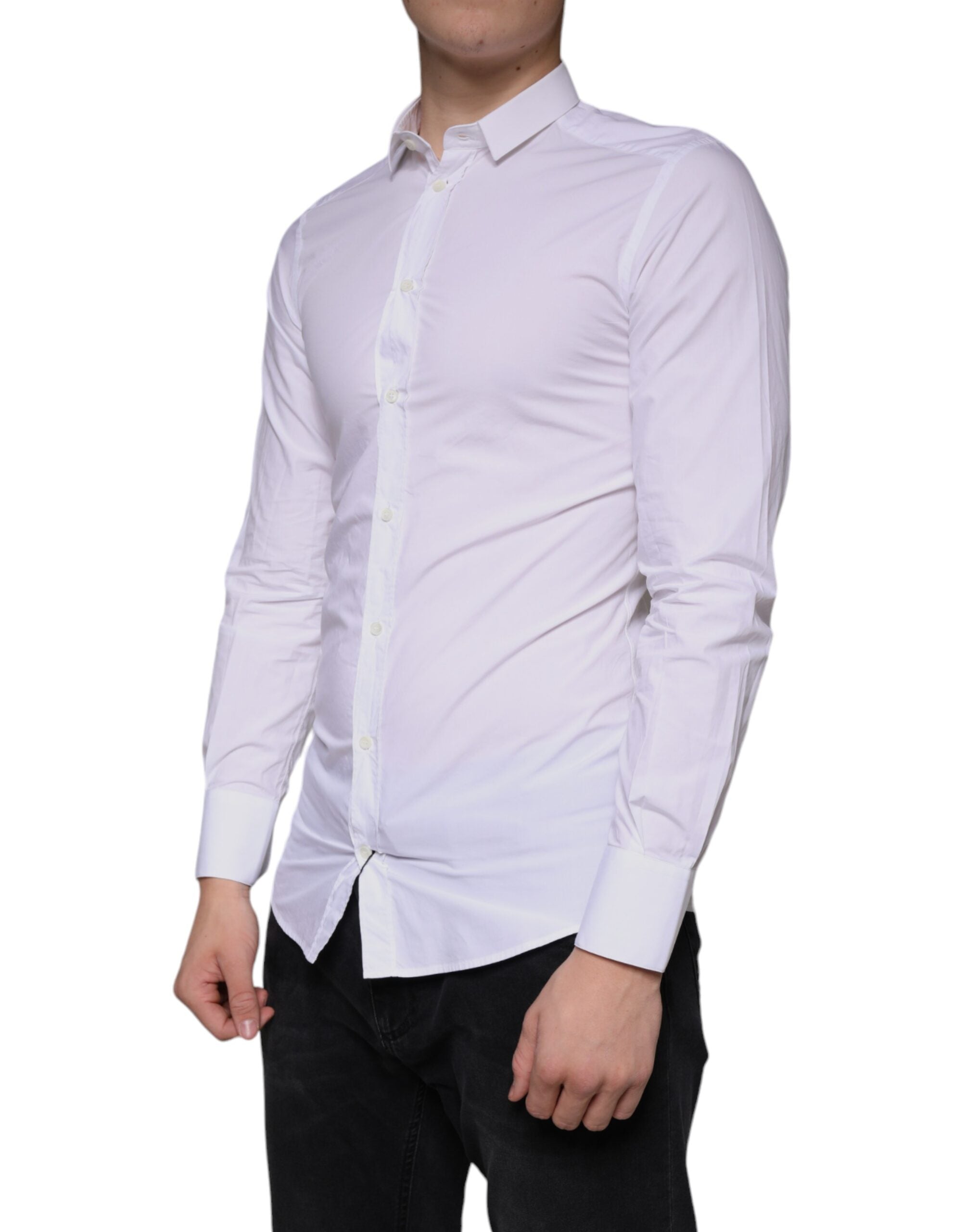 Dolce & Gabbana White Cotton Dress GOLD Formal Collared Shirt -   -  Dolce & Gabbana.