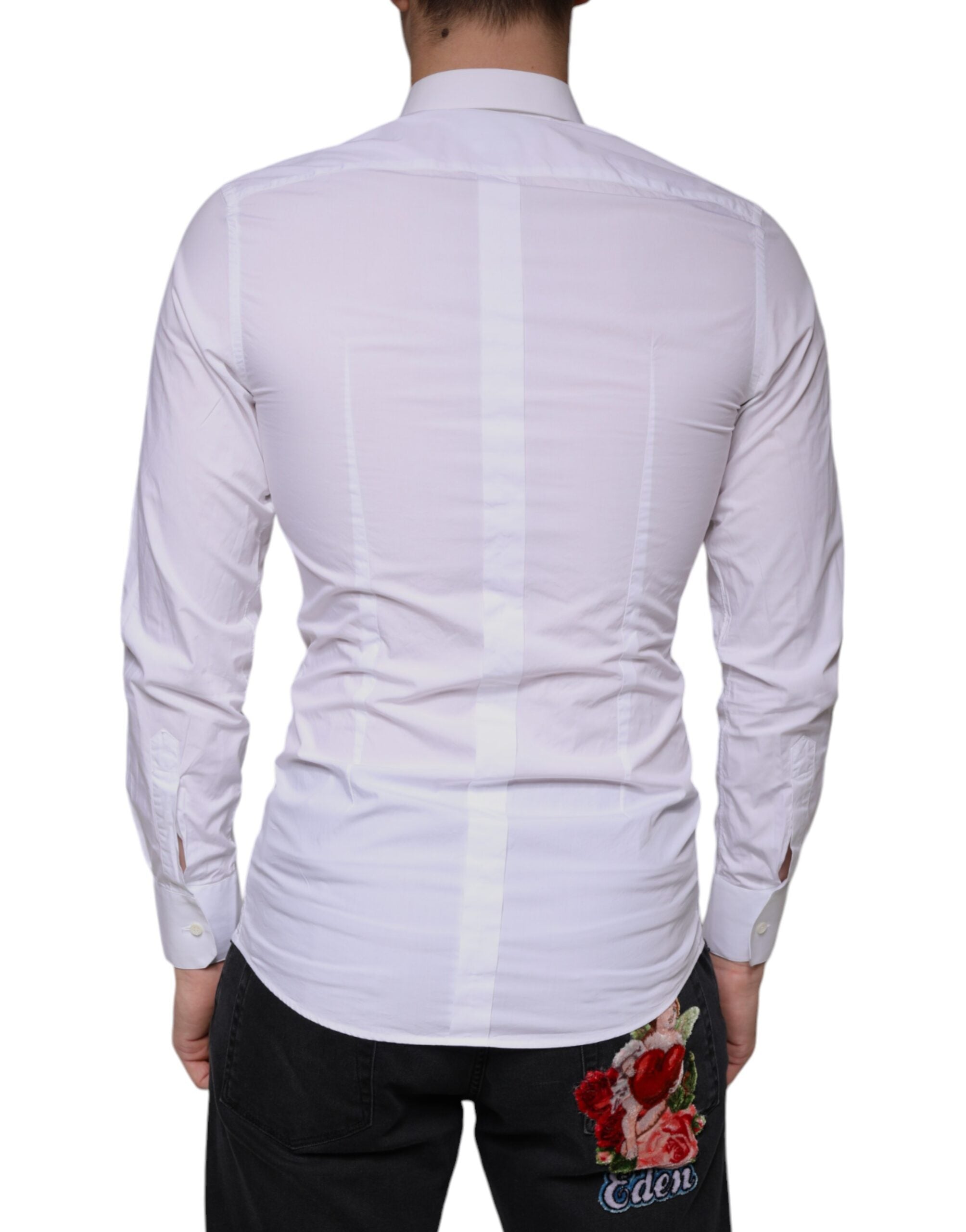 Dolce & Gabbana White Cotton Dress GOLD Formal Collared Shirt -   -  Dolce & Gabbana.
