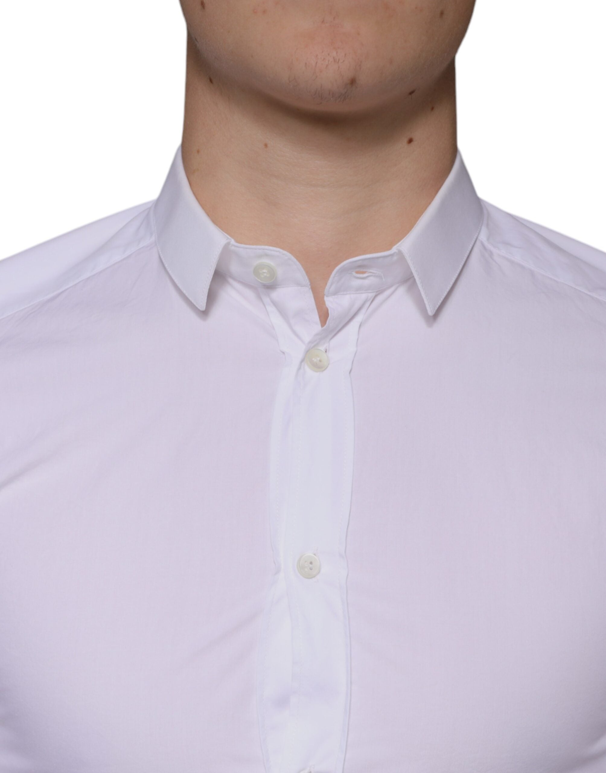 Dolce & Gabbana White Cotton Dress GOLD Formal Collared Shirt -   -  Dolce & Gabbana.