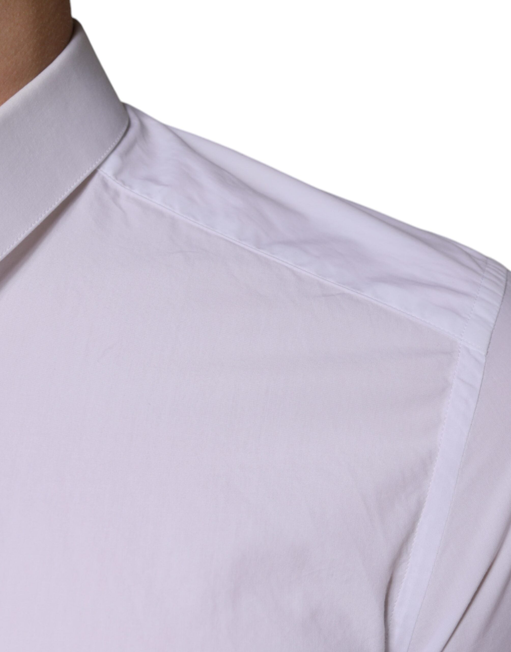Dolce & Gabbana White Cotton Dress GOLD Formal Collared Shirt -   -  Dolce & Gabbana.