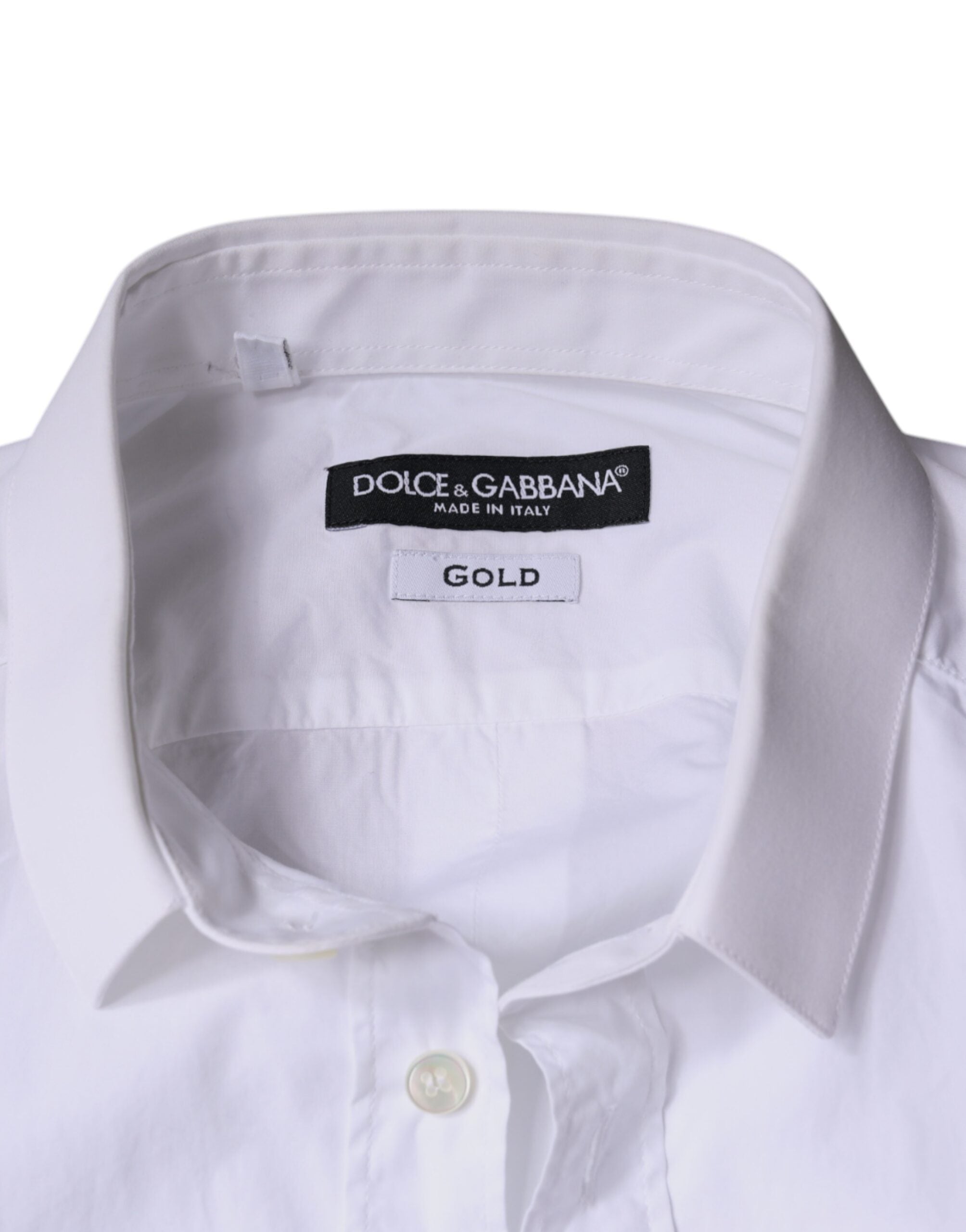 Dolce & Gabbana White Cotton Dress GOLD Formal Collared Shirt -   -  Dolce & Gabbana.
