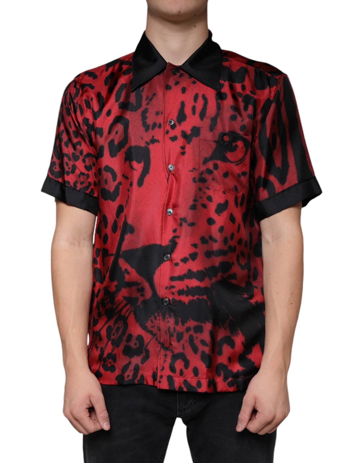 Dolce & Gabbana Red Leopard Silk Button Down Casual Shirt -   -  Dolce & Gabbana.