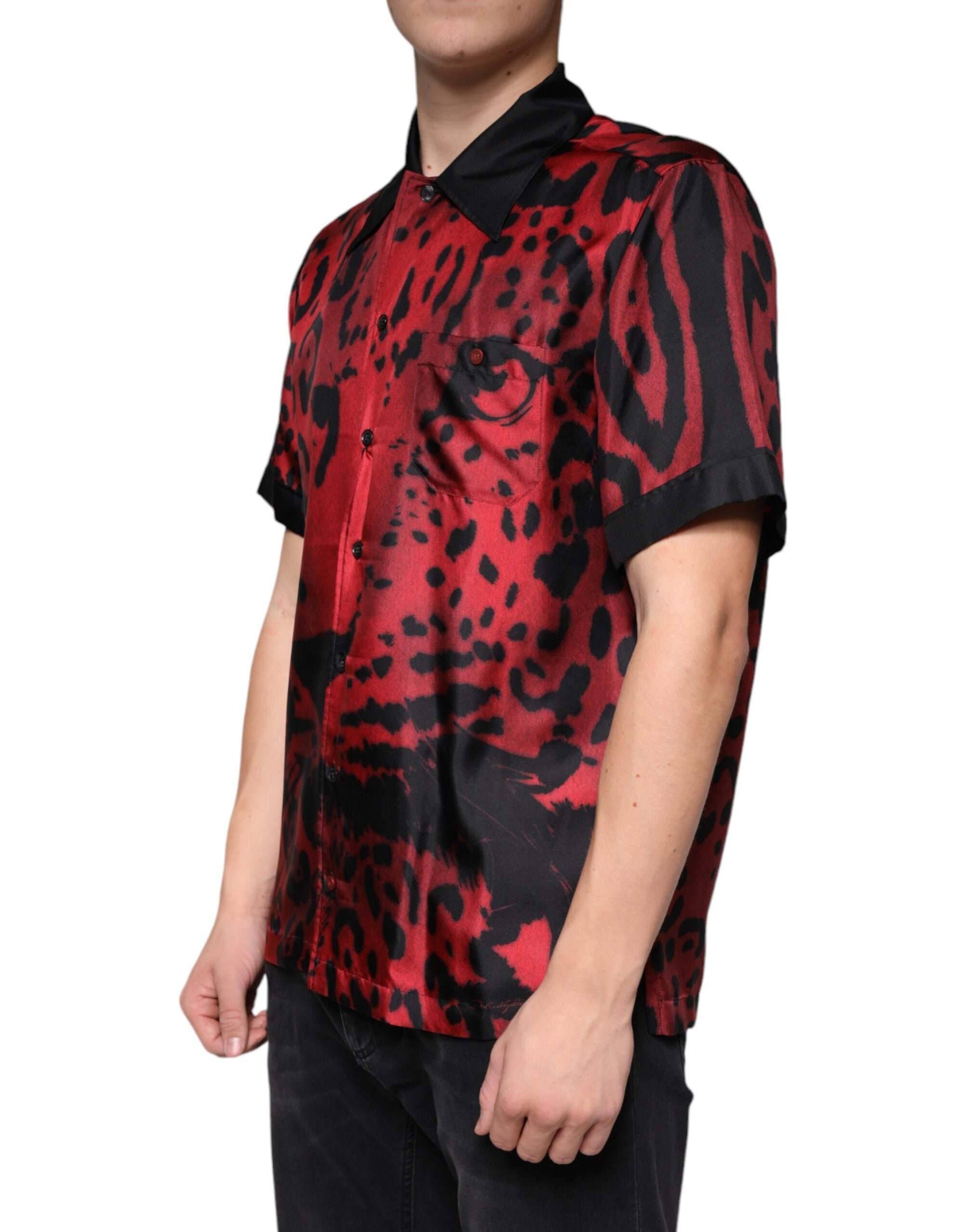 Dolce & Gabbana Red Leopard Silk Button Down Casual Shirt -   -  Dolce & Gabbana.