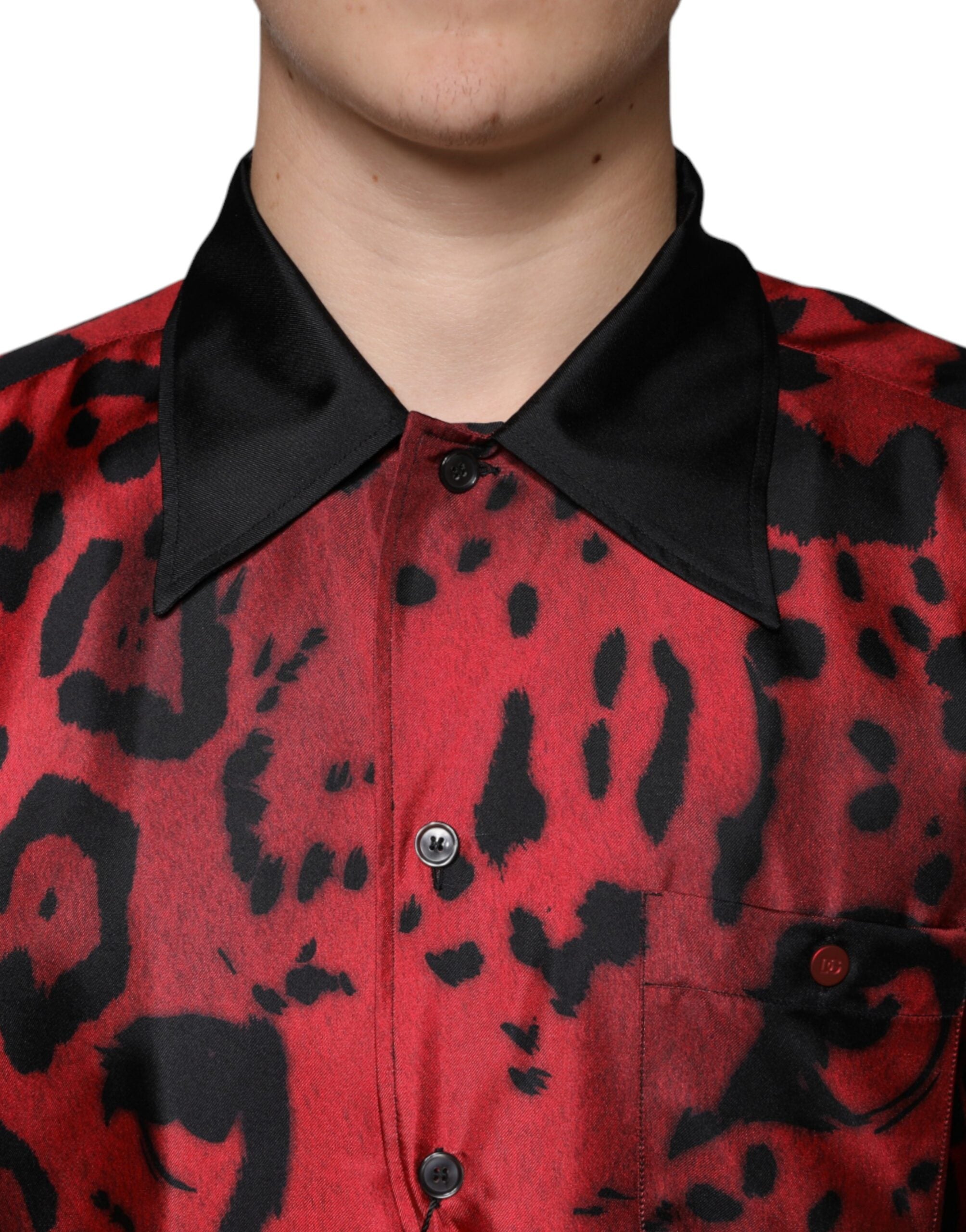 Dolce & Gabbana Red Leopard Silk Button Down Casual Shirt -   -  Dolce & Gabbana.