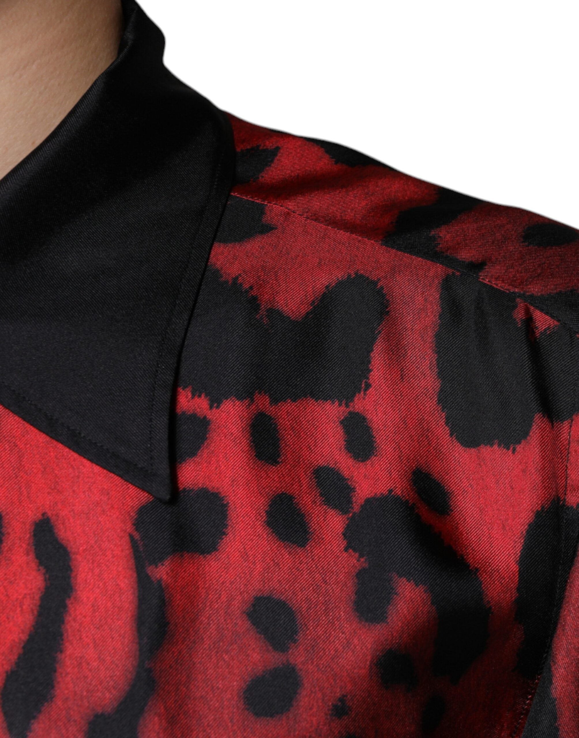Dolce & Gabbana Red Leopard Silk Button Down Casual Shirt -   -  Dolce & Gabbana.