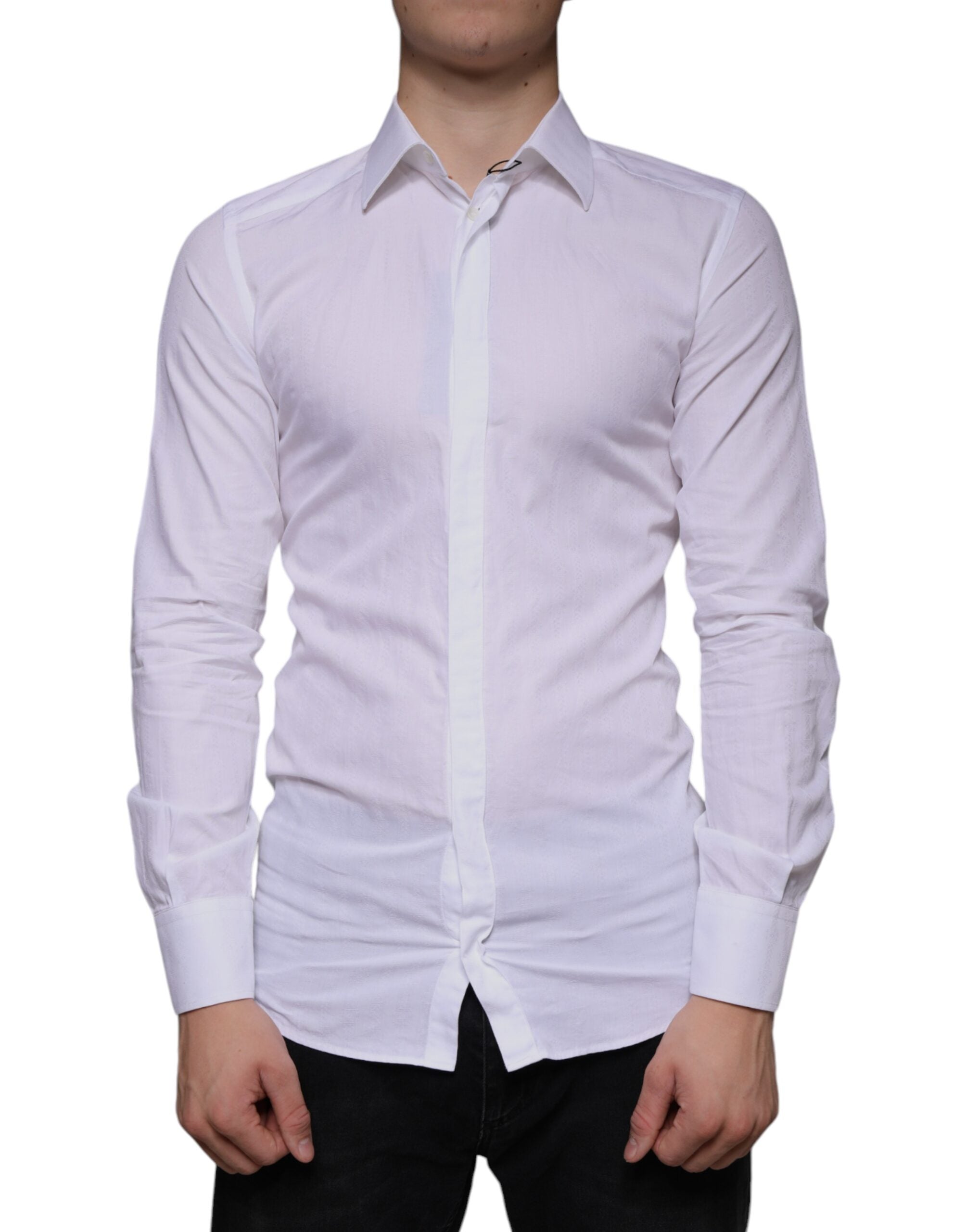 Dolce & Gabbana White Cotton Men Dress GOLD Formal Shirt -   -  Dolce & Gabbana.