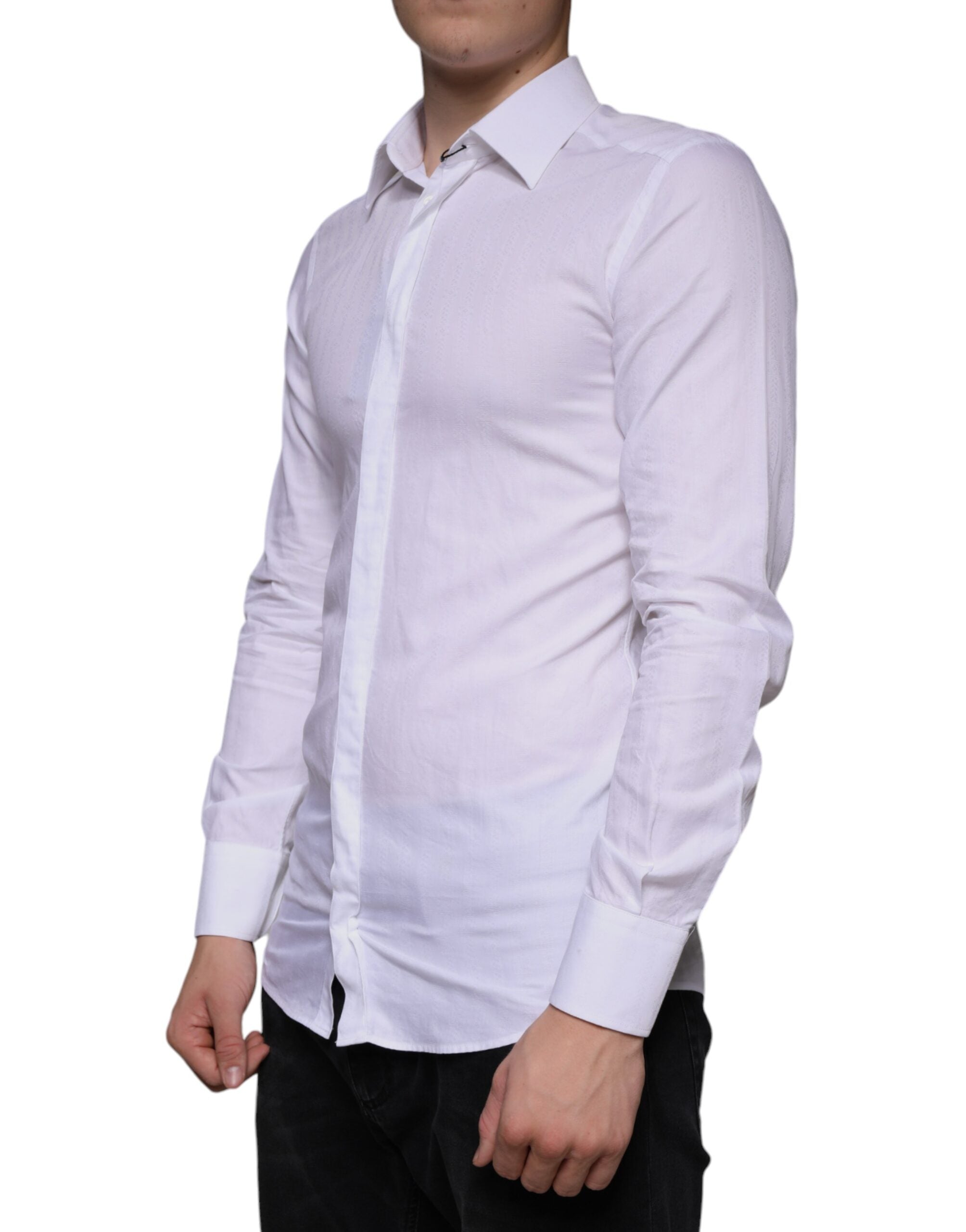 Dolce & Gabbana White Cotton Men Dress GOLD Formal Shirt -   -  Dolce & Gabbana.