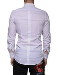 Dolce & Gabbana White Cotton Men Dress GOLD Formal Shirt -   -  Dolce & Gabbana.