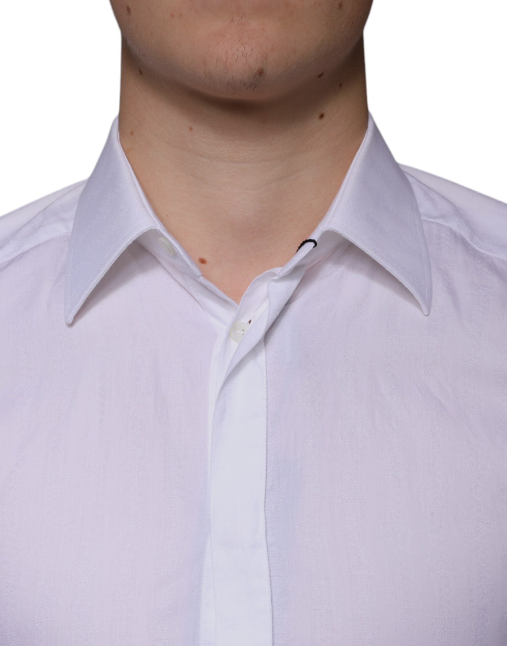 Dolce & Gabbana White Cotton Men Dress GOLD Formal Shirt -   -  Dolce & Gabbana.