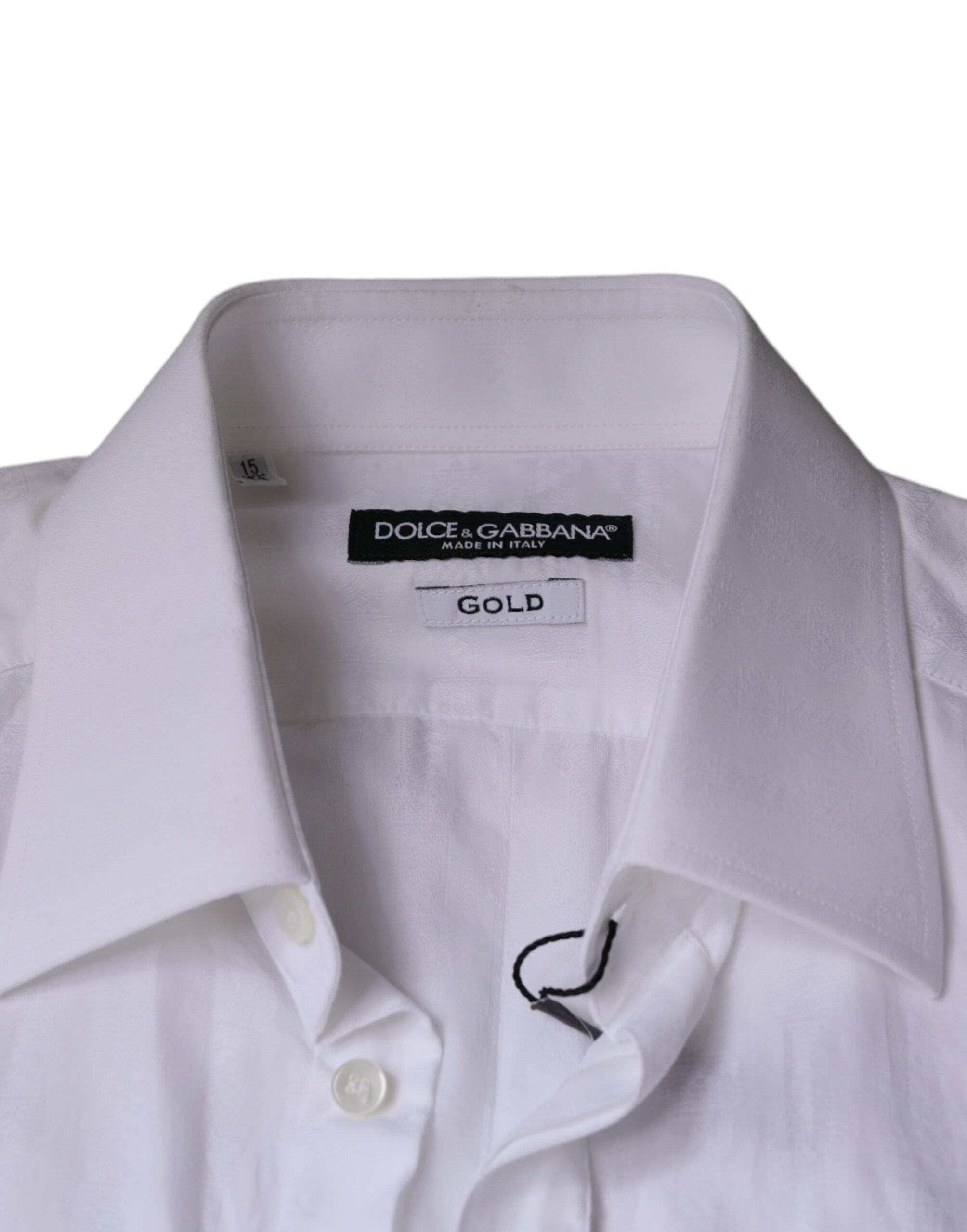 Dolce & Gabbana White Cotton Men Dress GOLD Formal Shirt -   -  Dolce & Gabbana.