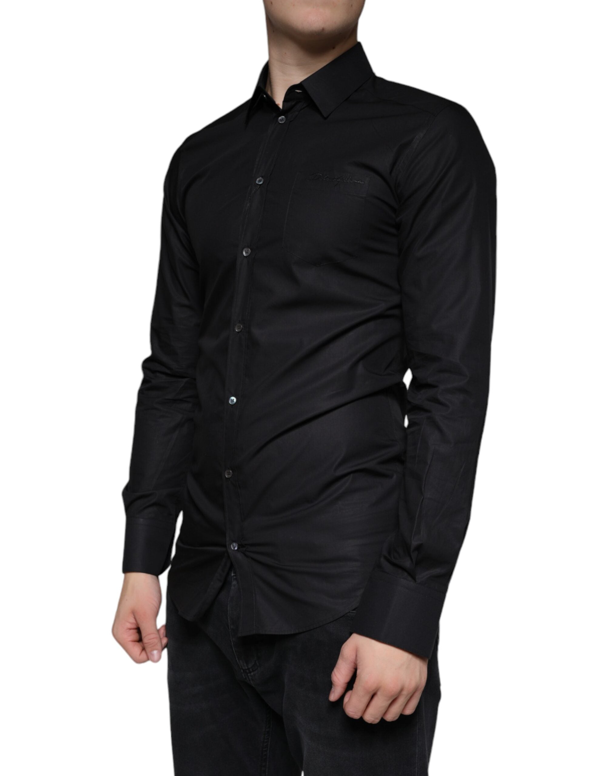 Dolce & Gabbana Black Cotton Stretch Dress GOLD Formal Shirt -   -  Dolce & Gabbana.