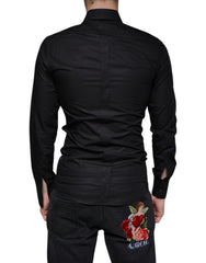Dolce & Gabbana Black Cotton Stretch Dress GOLD Formal Shirt -   -  Dolce & Gabbana.