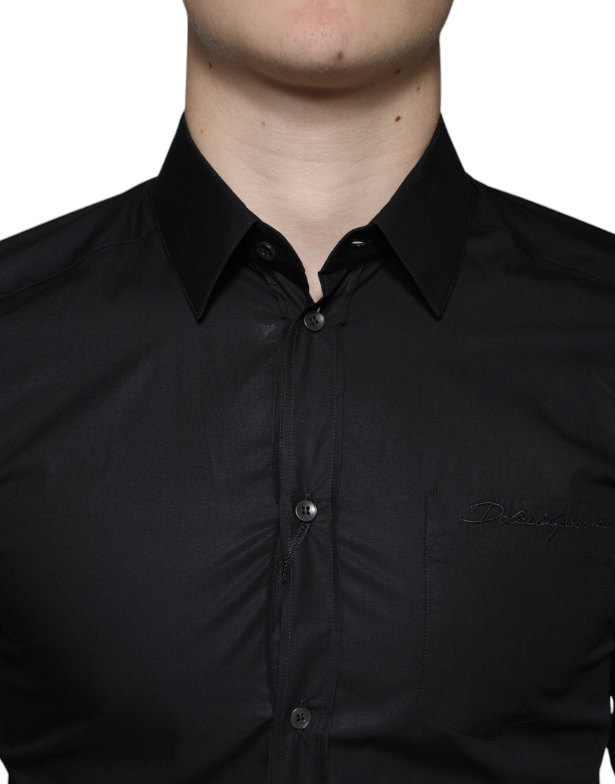 Dolce & Gabbana Black Cotton Stretch Dress GOLD Formal Shirt -   -  Dolce & Gabbana.