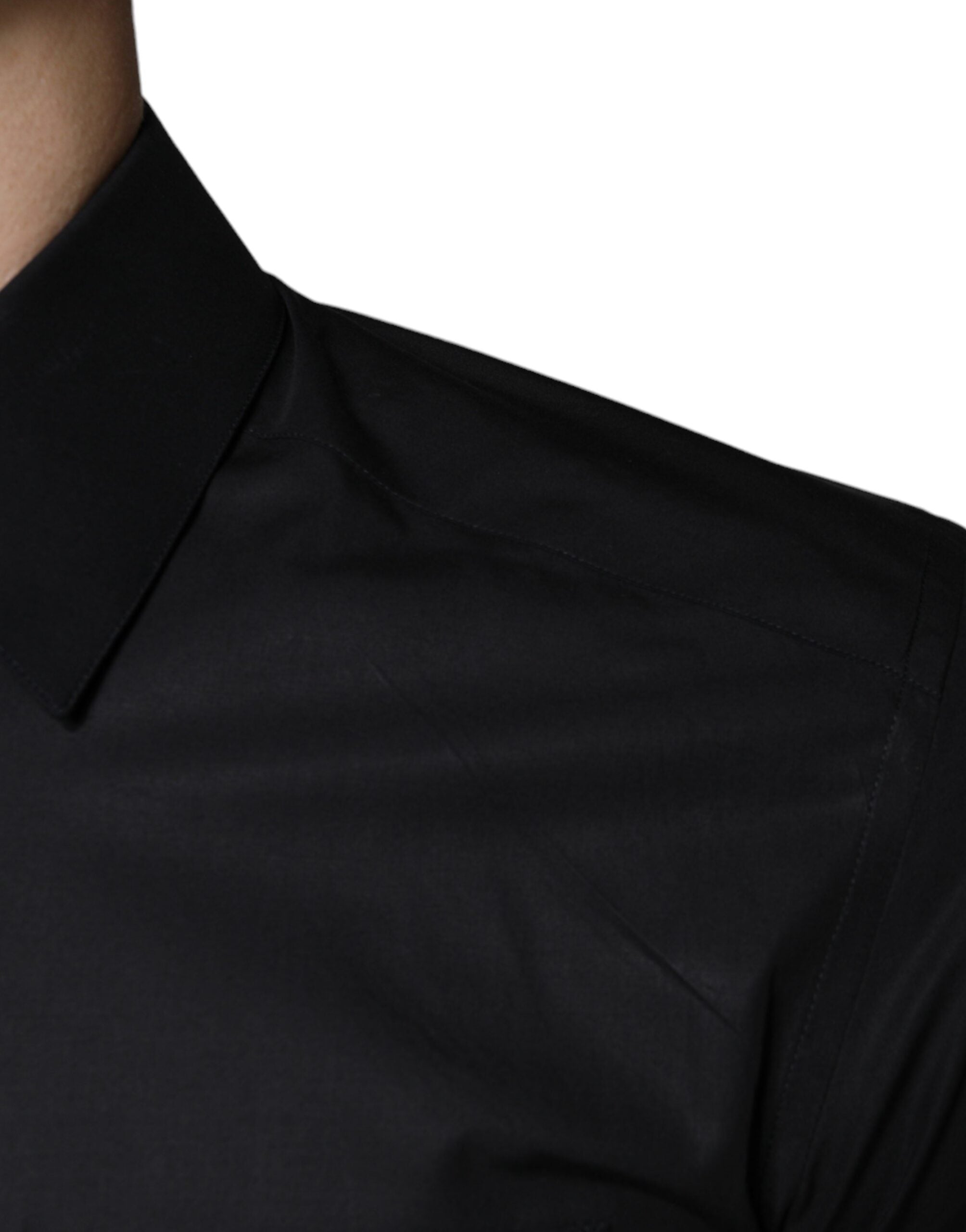 Dolce & Gabbana Black Cotton Stretch Dress GOLD Formal Shirt -   -  Dolce & Gabbana.