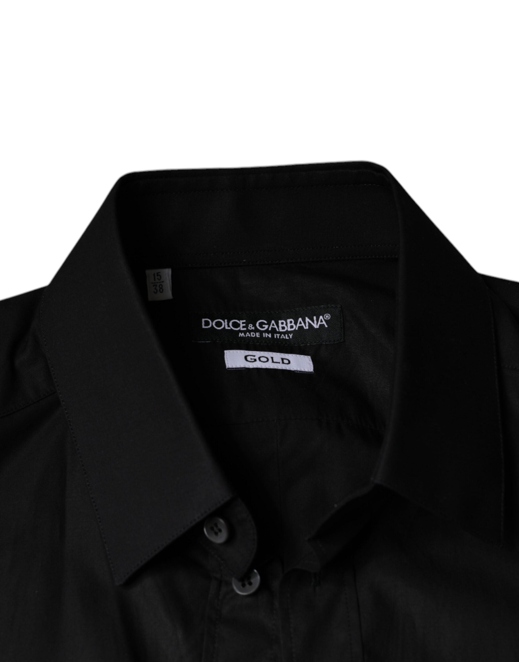 Dolce & Gabbana Black Cotton Stretch Dress GOLD Formal Shirt -   -  Dolce & Gabbana.