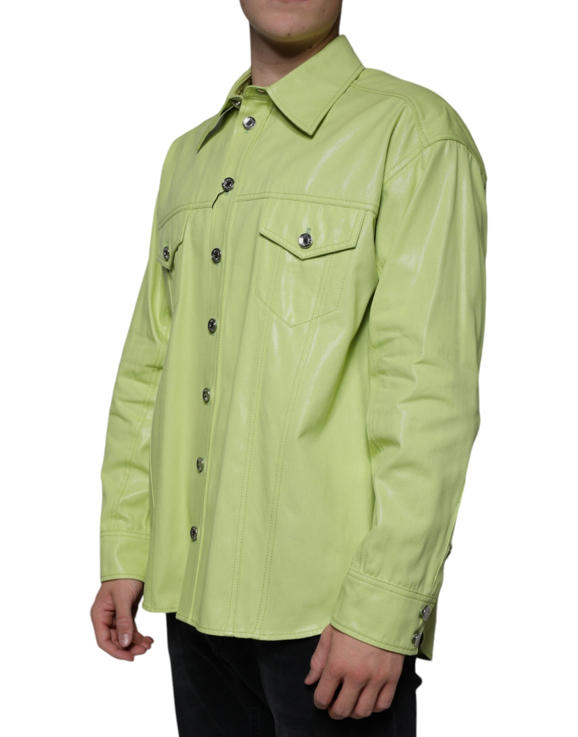 Dolce & Gabbana Green Cotton Collared Men Button Down Shirt -   -  Dolce & Gabbana.