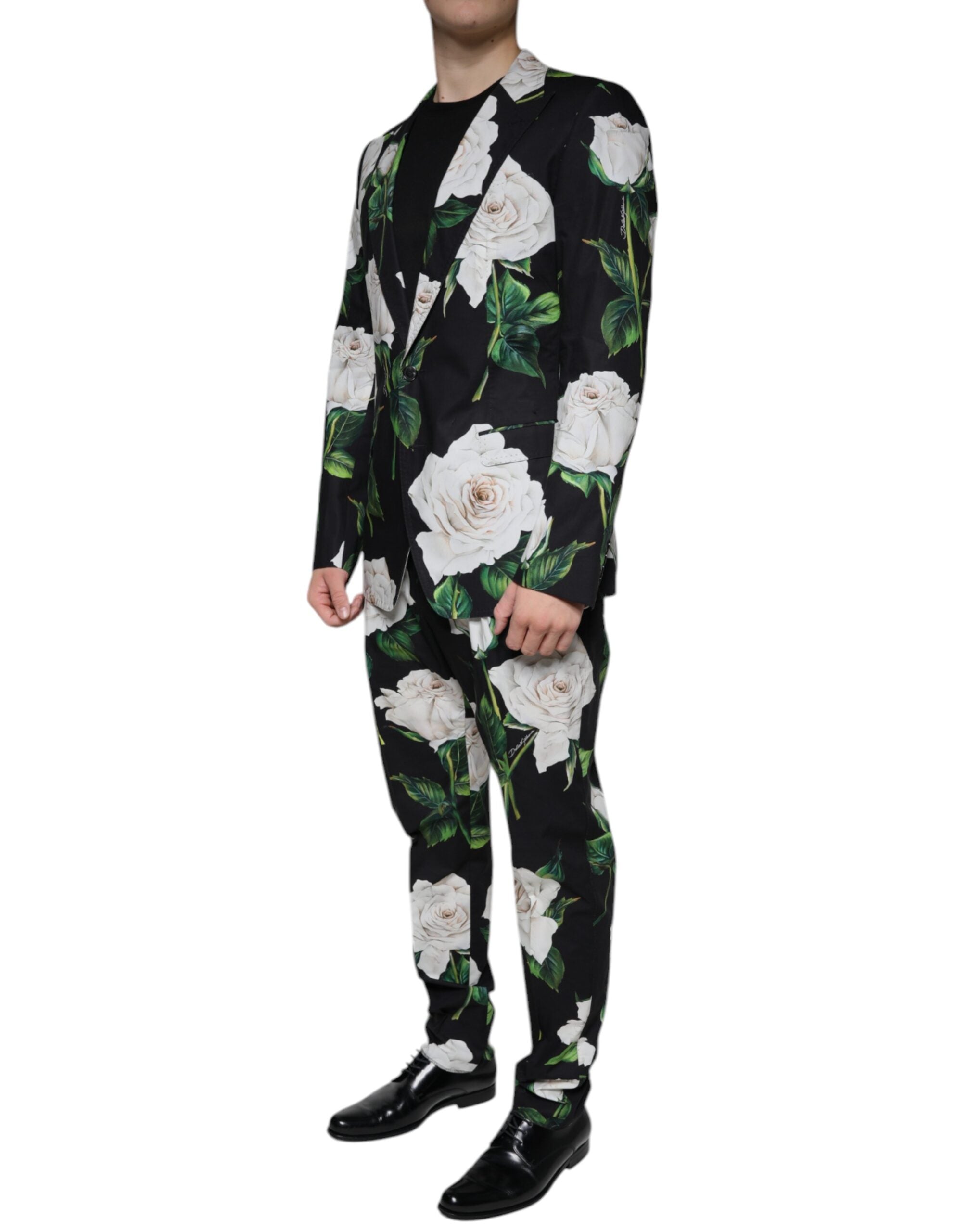 Dolce & Gabbana Black Rose Cotton Men Formal 2 Piece Suit -   -  Dolce & Gabbana.