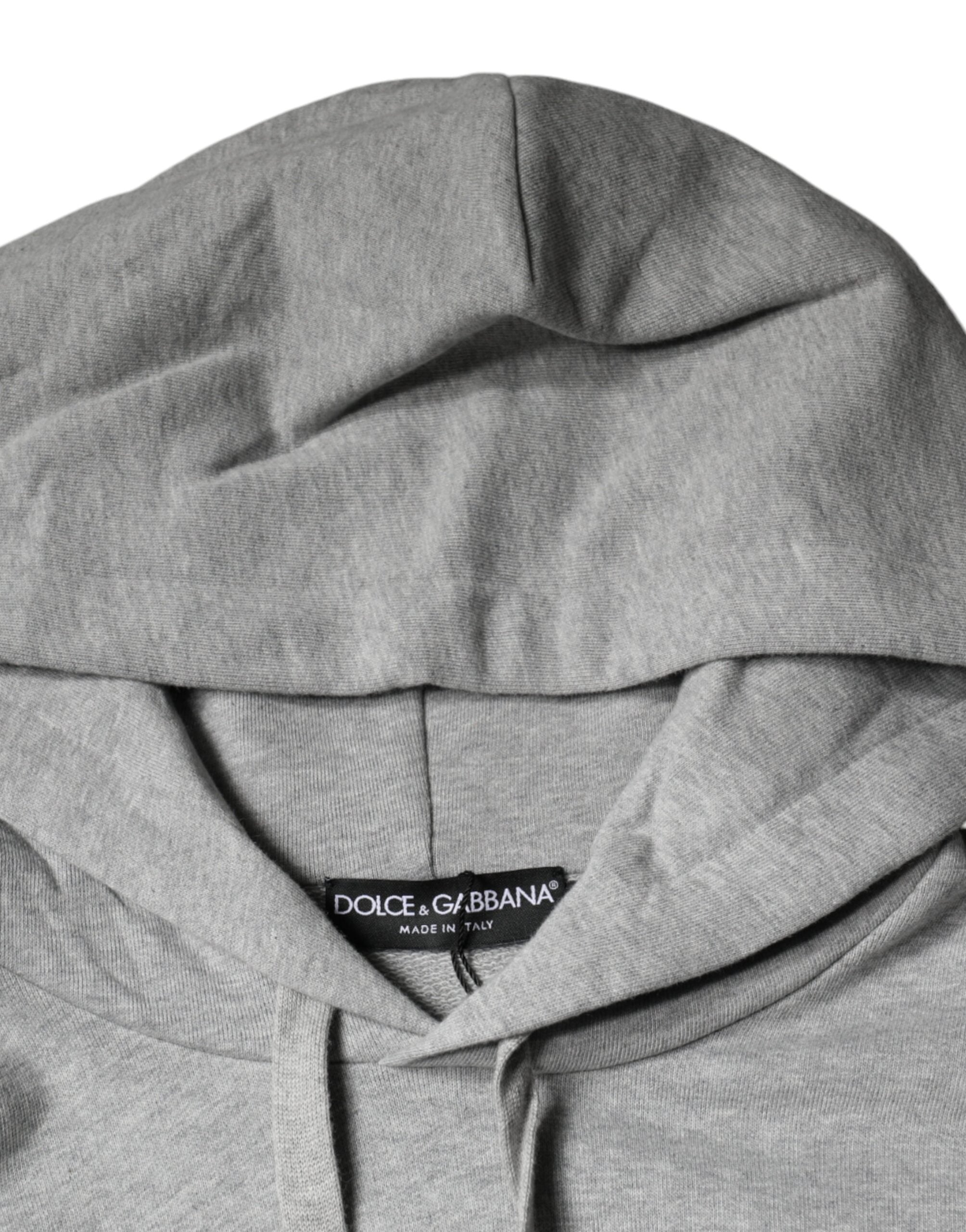 Dolce & Gabbana Gray Cotton Logo Hooded Sweatshirt Sweater -   -  Dolce & Gabbana.