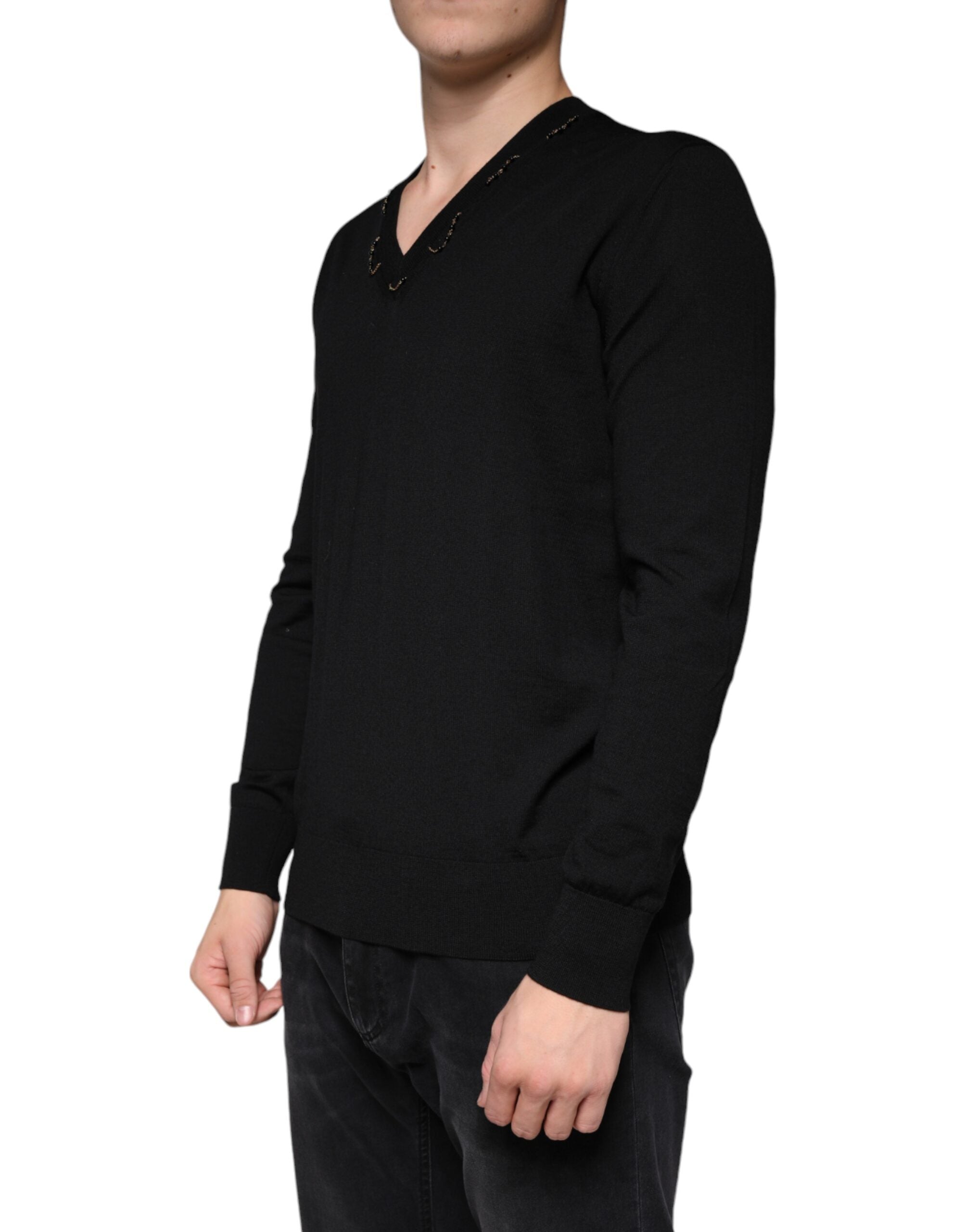 Dolce & Gabbana Black Embellished V-neck Pullover Sweater -   -  Dolce & Gabbana.