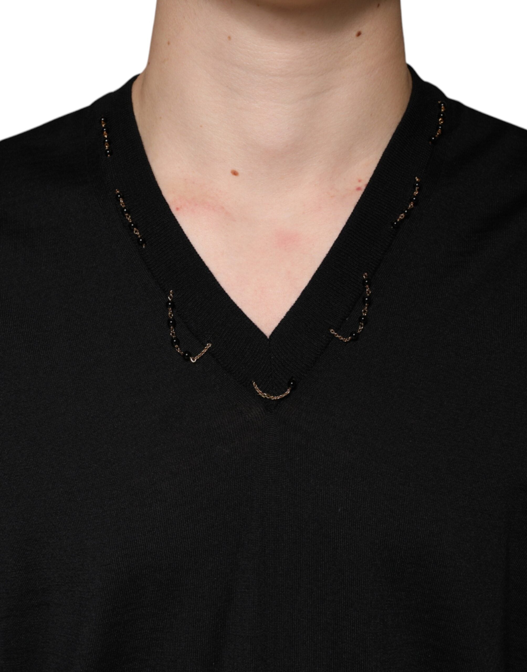 Dolce & Gabbana Black Embellished V-neck Pullover Sweater -   -  Dolce & Gabbana.