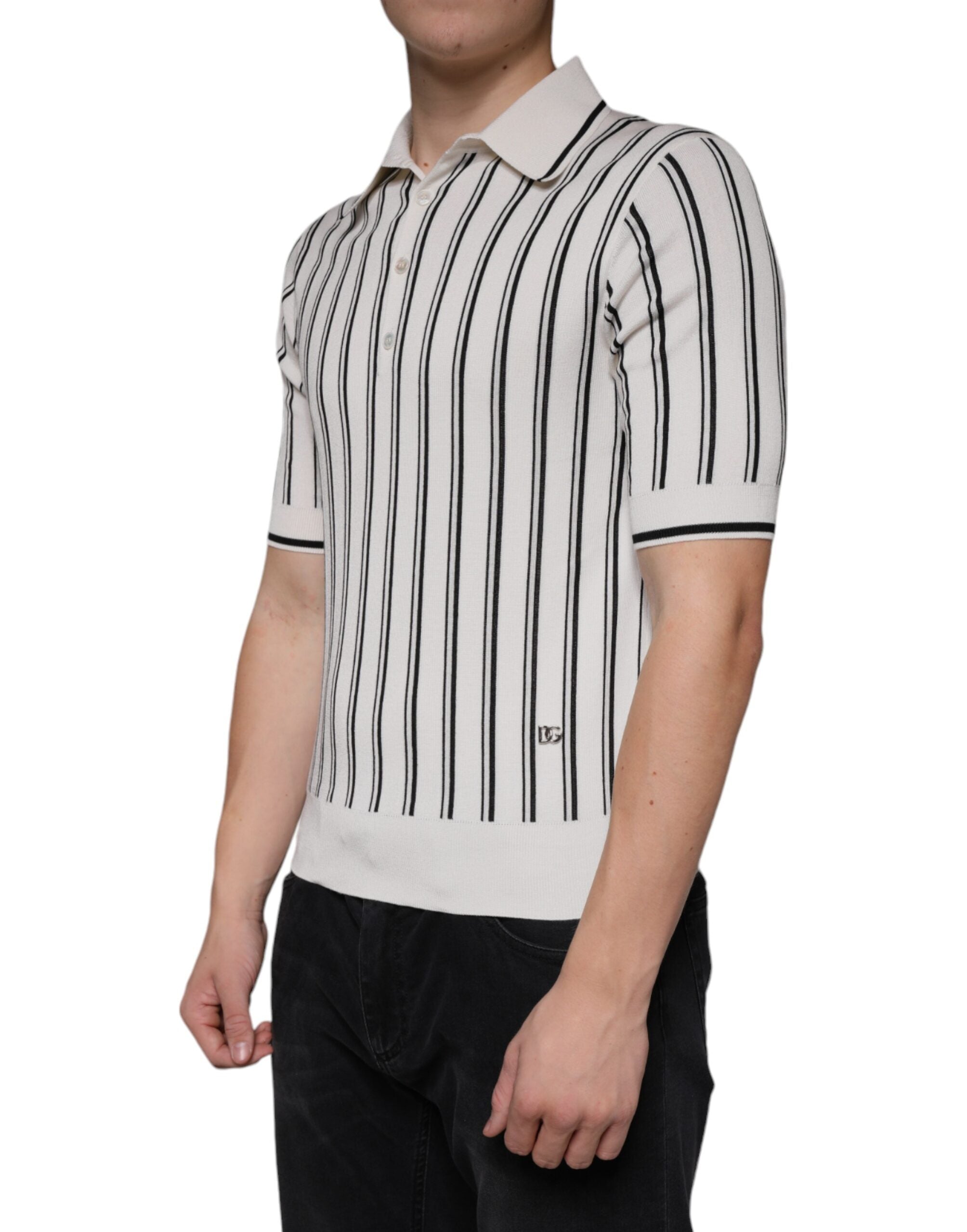 Dolce & Gabbana White Black Stripe Polo Short Sleeve T-shirt -   -  Dolce & Gabbana.