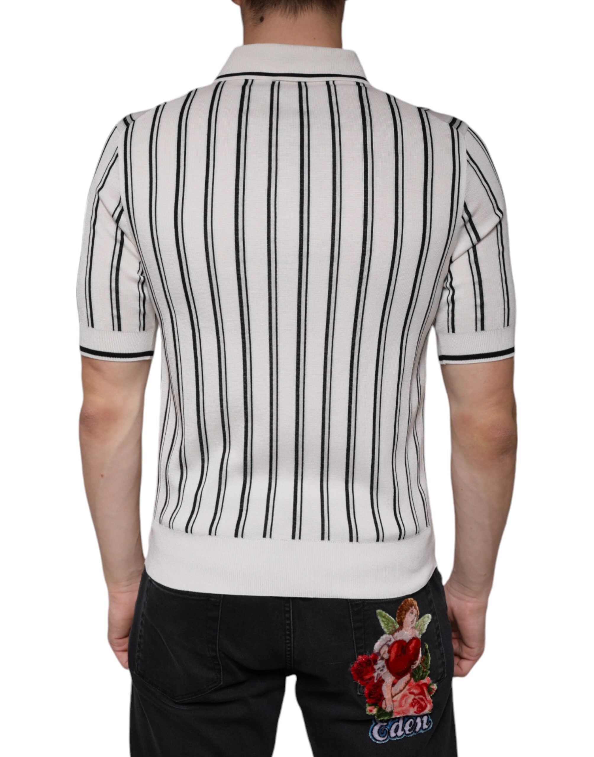 Dolce & Gabbana White Black Stripe Polo Short Sleeve T-shirt -   -  Dolce & Gabbana.