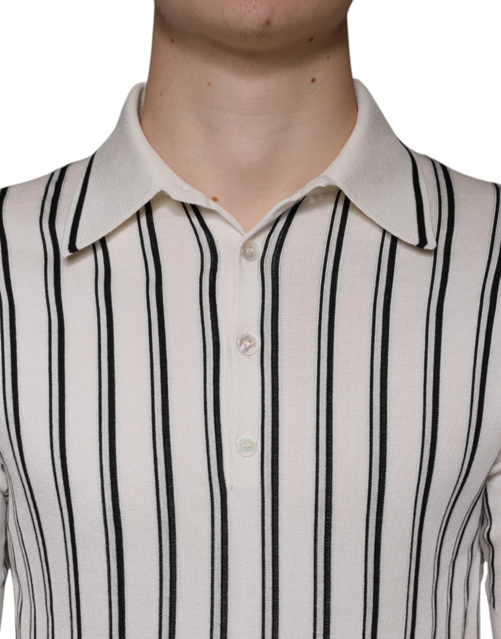 Dolce & Gabbana White Black Stripe Polo Short Sleeve T-shirt -   -  Dolce & Gabbana.