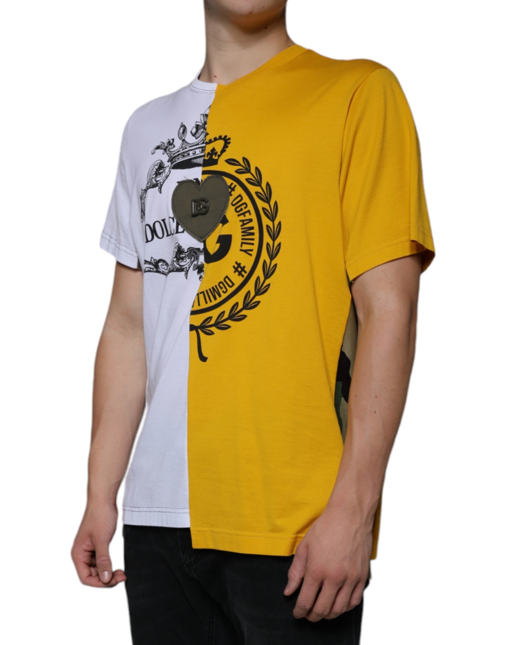 Dolce & Gabbana White Yellow Logo Print Short Sleeve T-shirt -   -  Dolce & Gabbana.