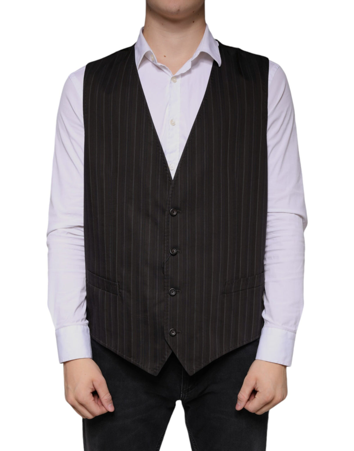 Dolce & Gabbana Black Cotton Waistcoat Dress Formal Vest -   -  Dolce & Gabbana.