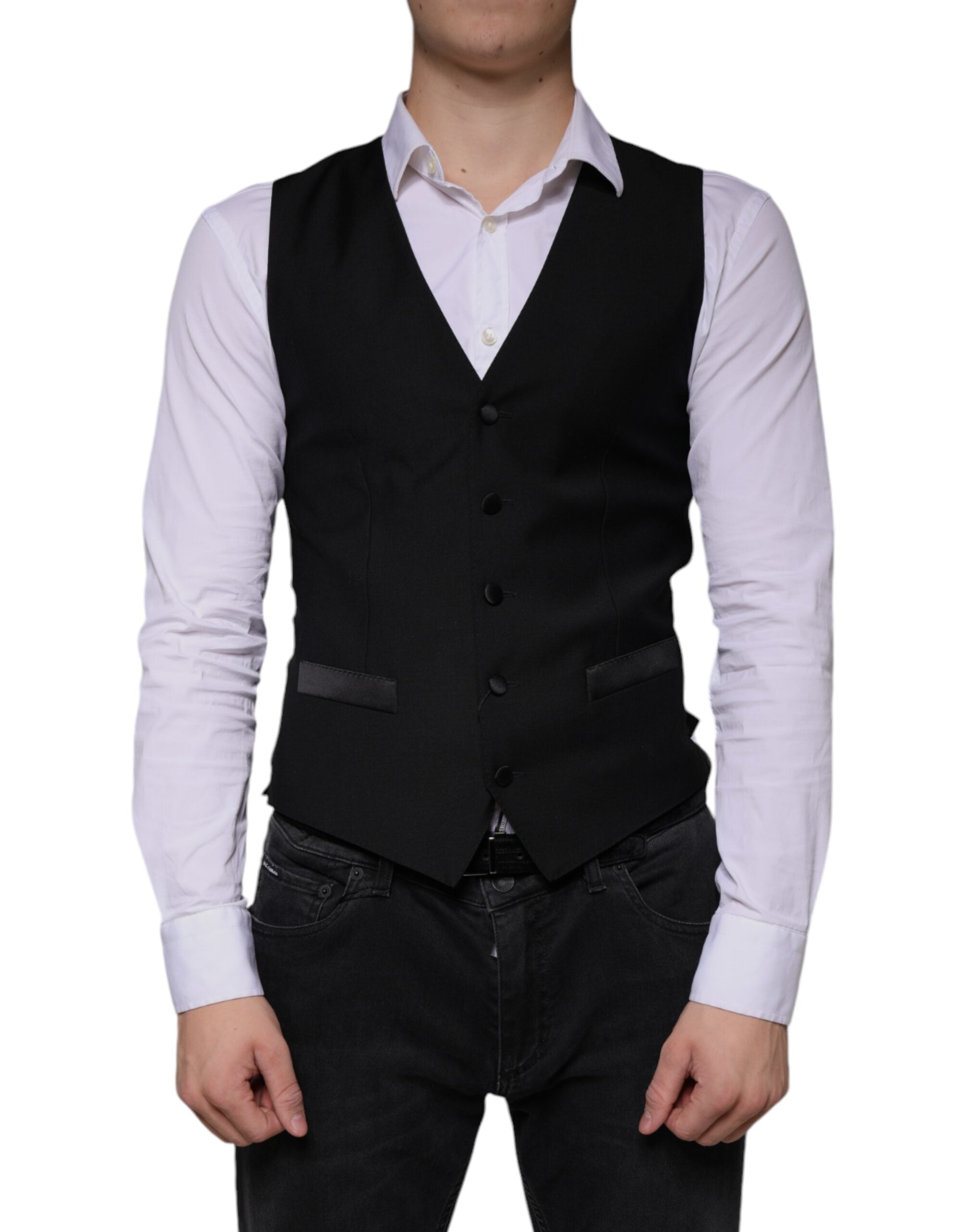 Dolce & Gabbana Black Wool Waistcoat Dress Formal Vest -   -  Dolce & Gabbana.