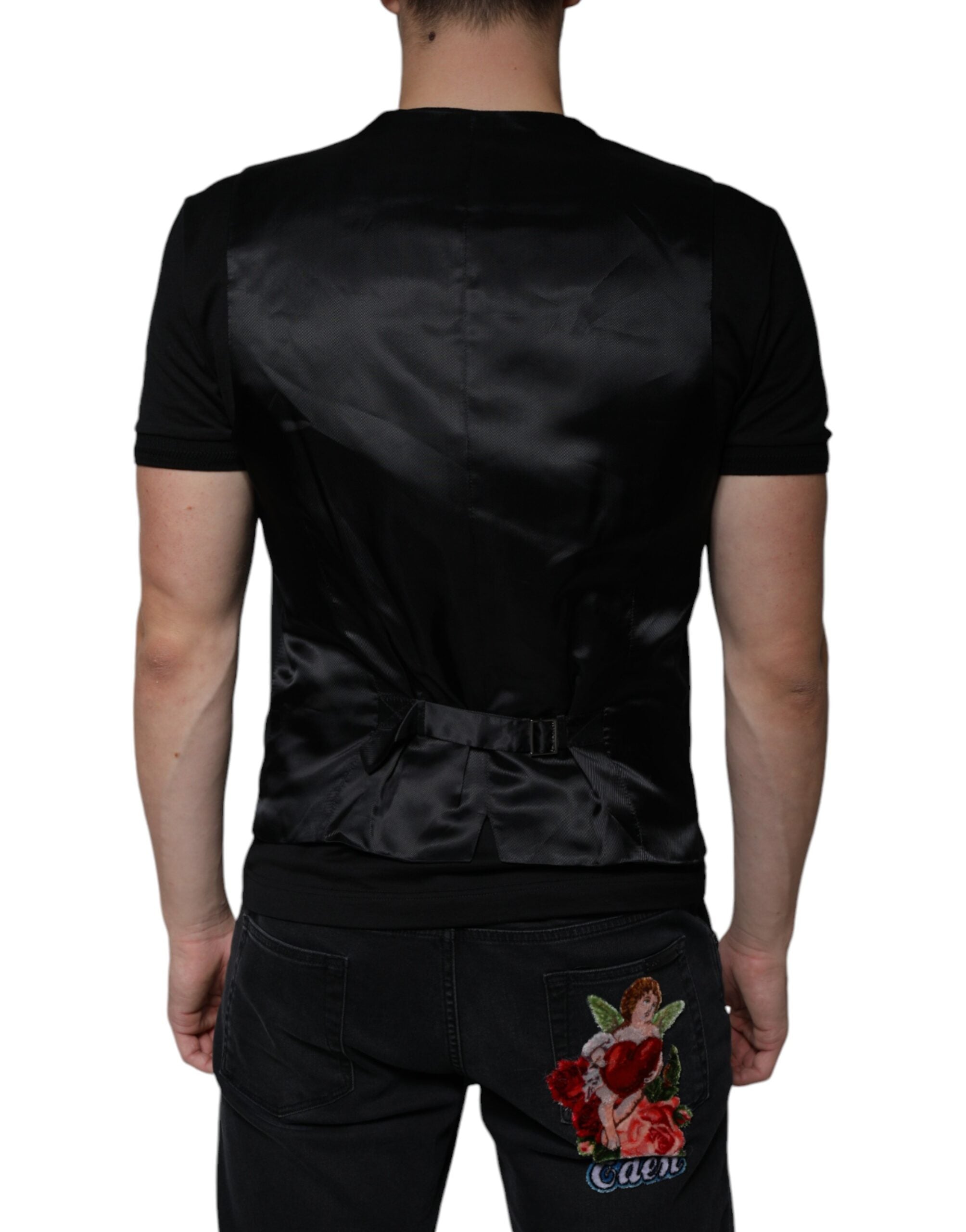 Dolce & Gabbana Black Wool Formal Dress Men Waistcoat Vest -   -  Dolce & Gabbana.