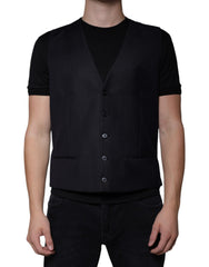 Dolce & Gabbana Black Wool Waistcoat Dress Formal Vest -   -  Dolce & Gabbana.