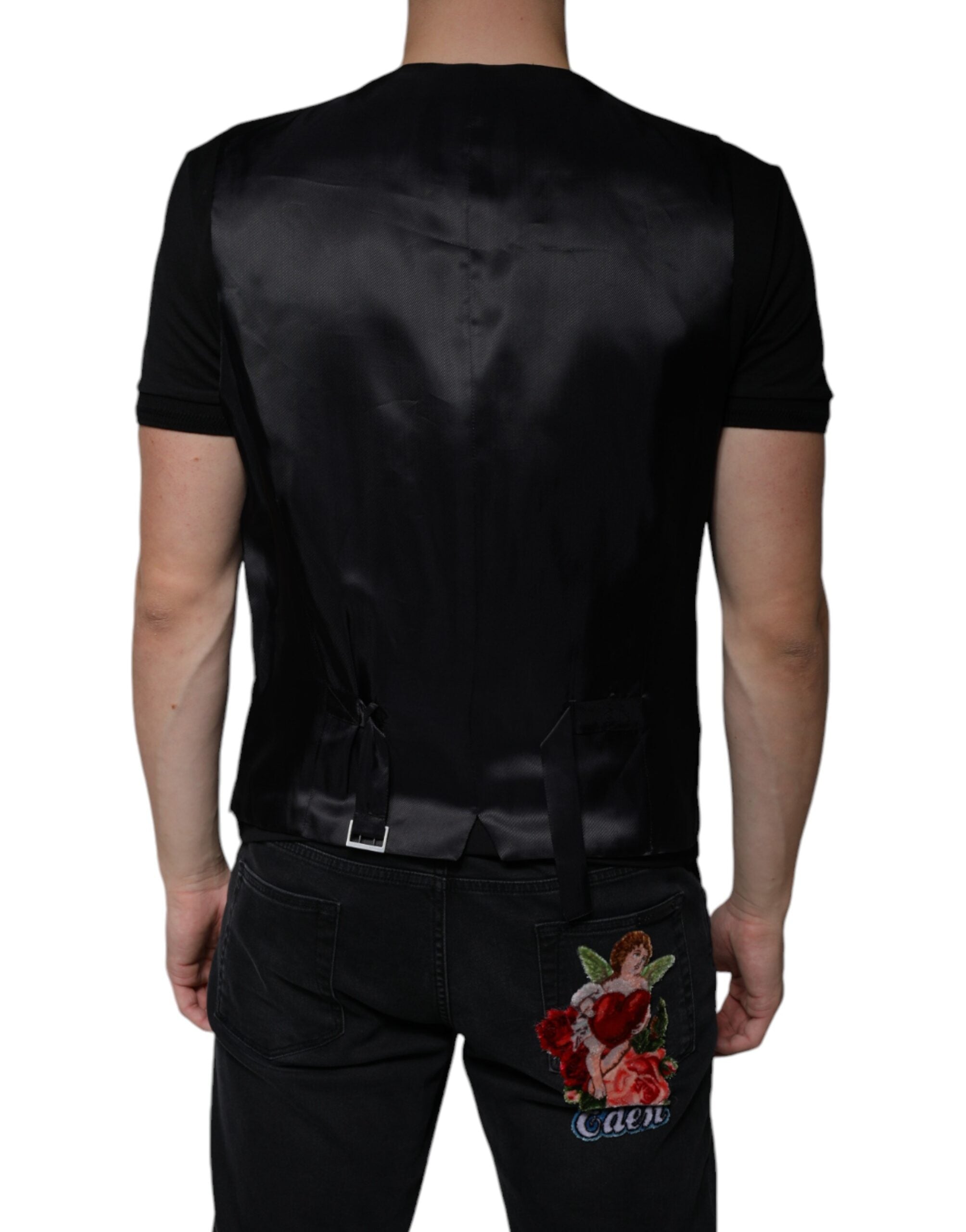 Dolce & Gabbana Black Wool Waistcoat Dress Formal Vest -   -  Dolce & Gabbana.