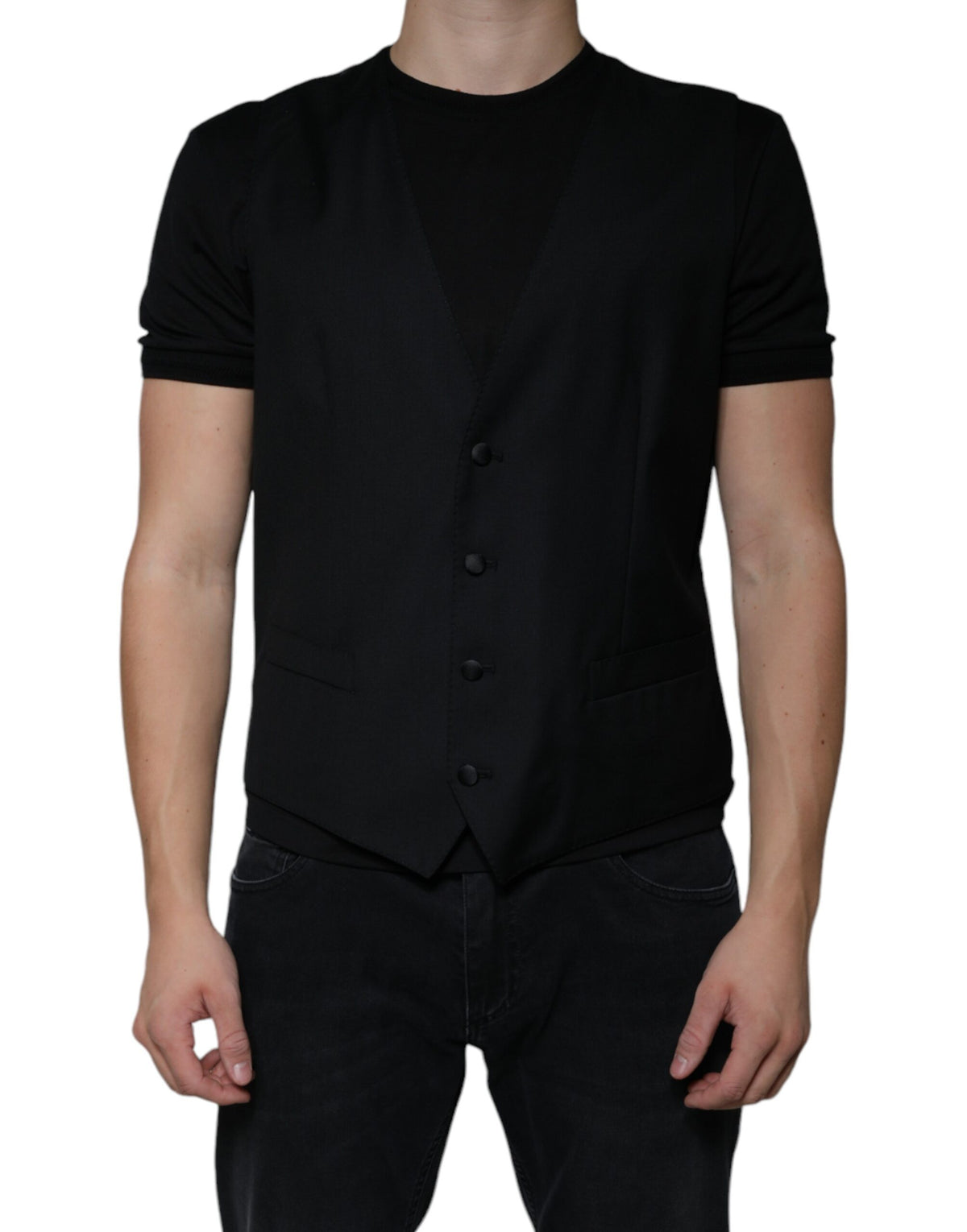 Dolce & Gabbana Black Wool Waistcoat Dress Formal Vest -   -  Dolce & Gabbana.
