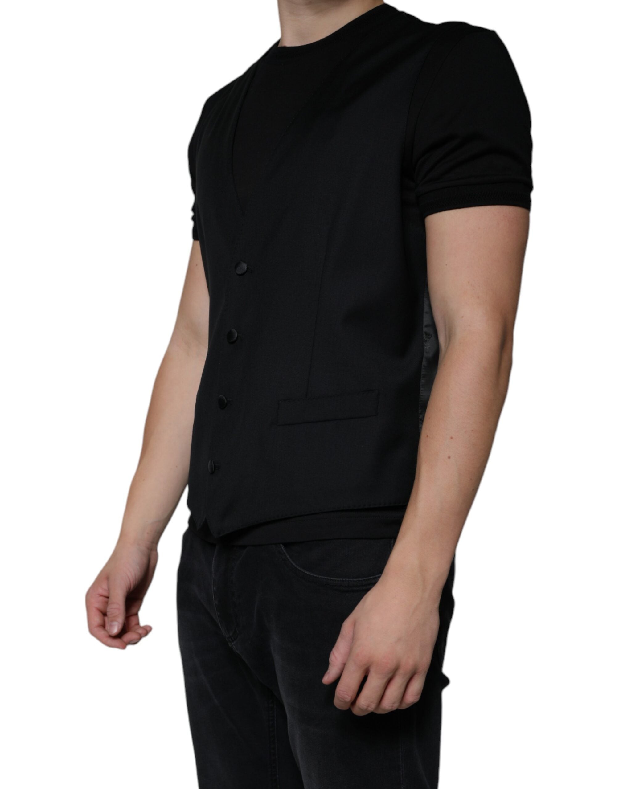 Dolce & Gabbana Black Wool Waistcoat Dress Formal Vest -   -  Dolce & Gabbana.