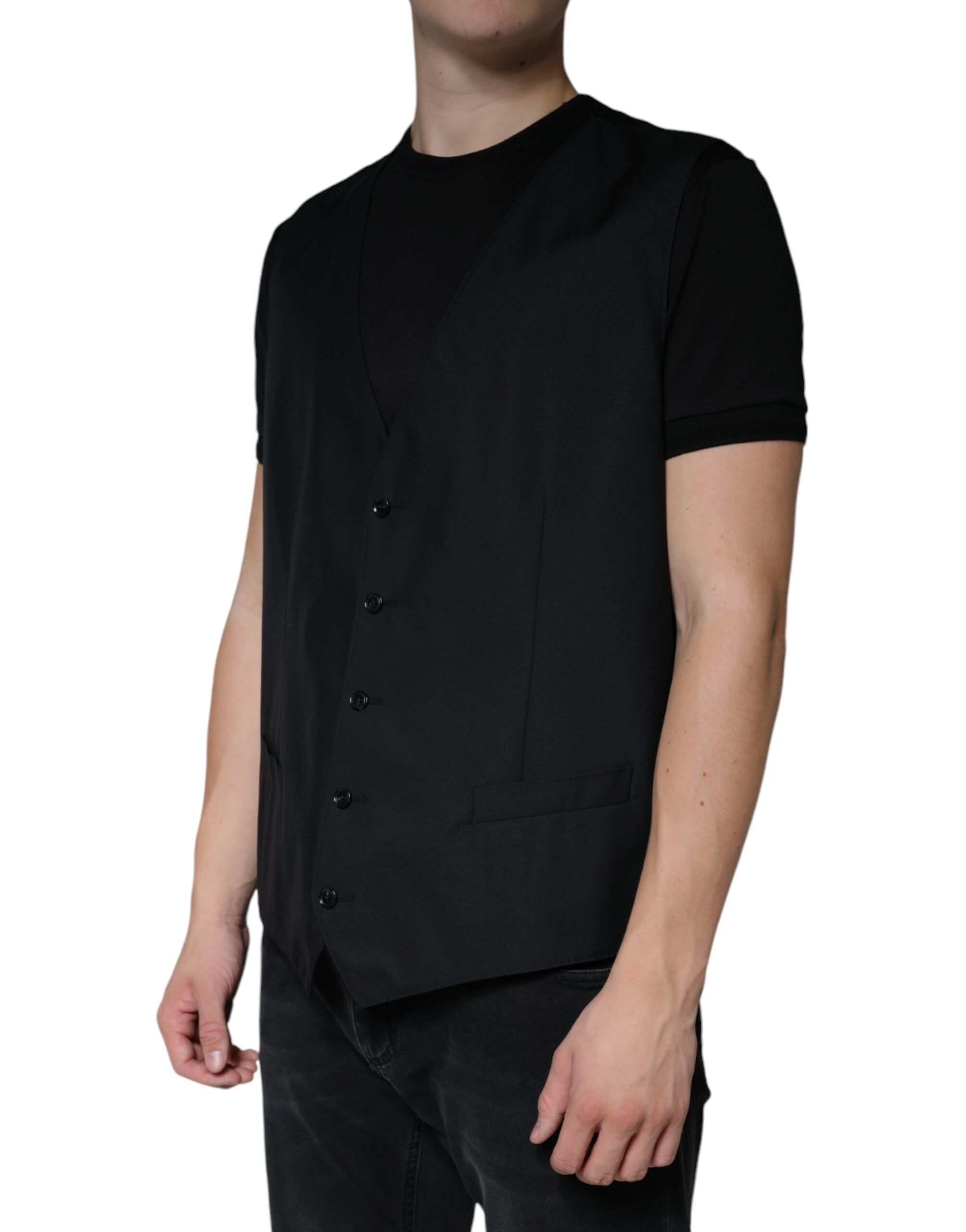 Dolce & Gabbana Black Wool Waistcoat Dress Formal Vest -   -  Dolce & Gabbana.