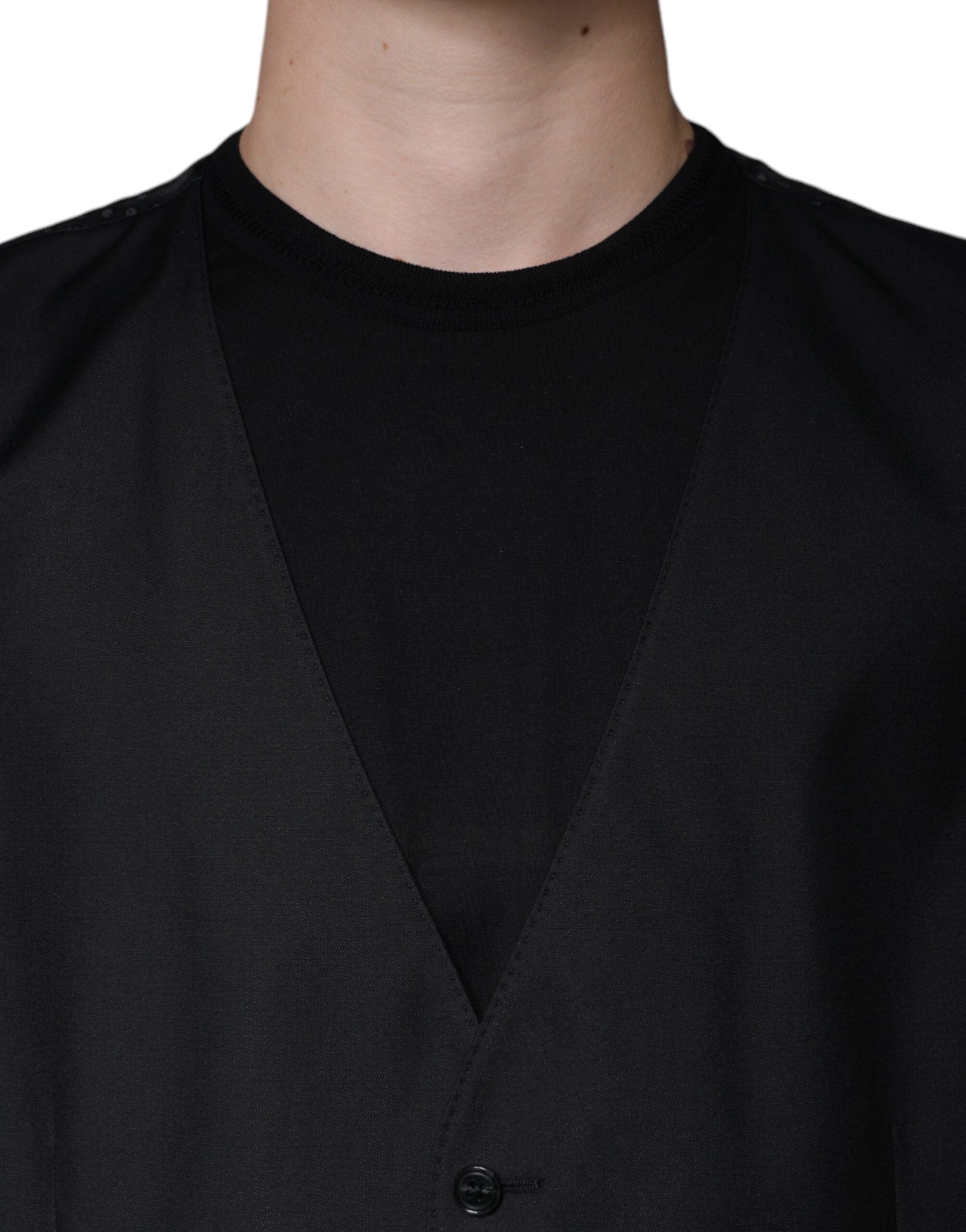 Dolce & Gabbana Black Wool Waistcoat Dress Formal Vest -   -  Dolce & Gabbana.