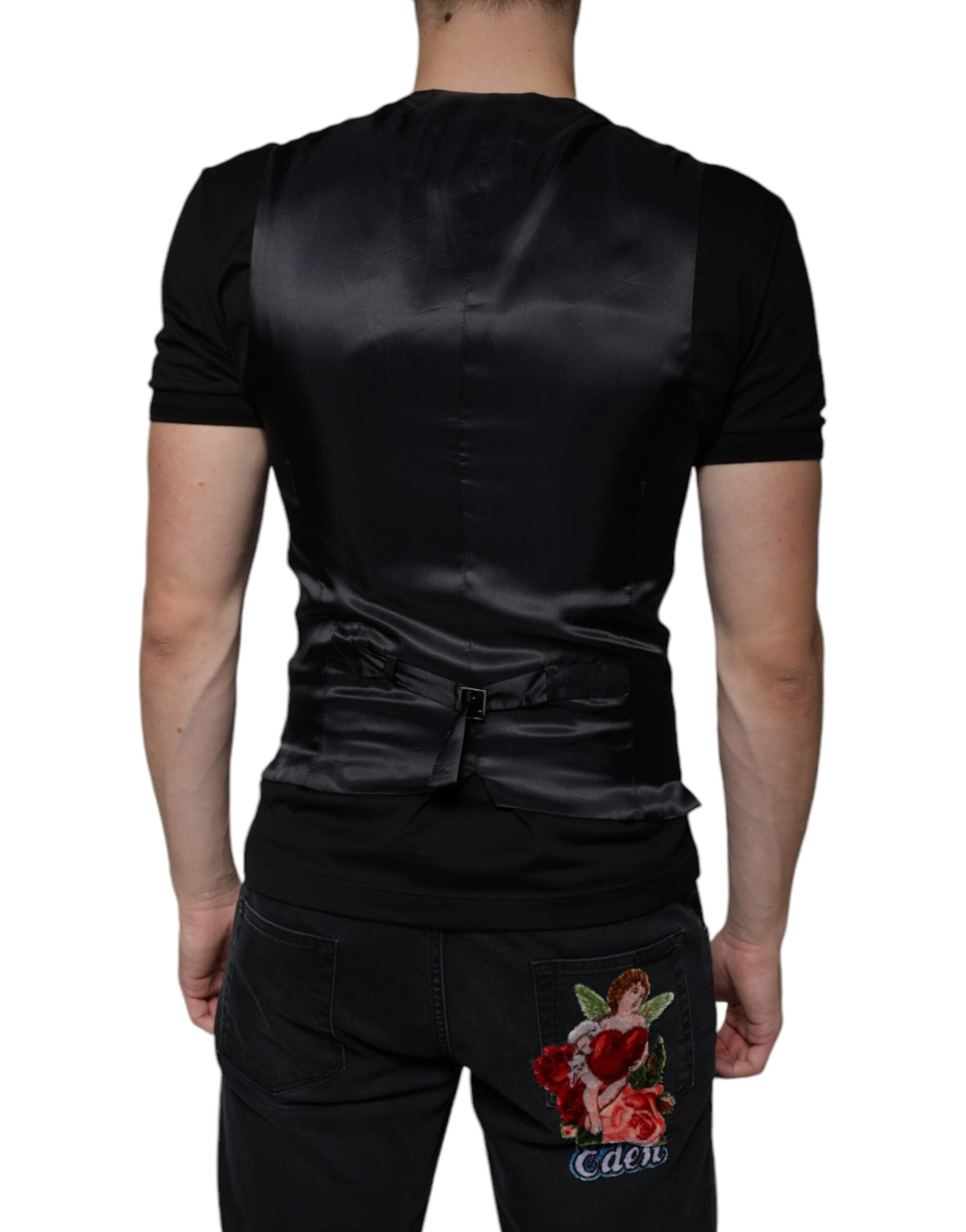 Dolce & Gabbana Black Leather Waistcoat Dress Formal Vest -   -  Dolce & Gabbana.
